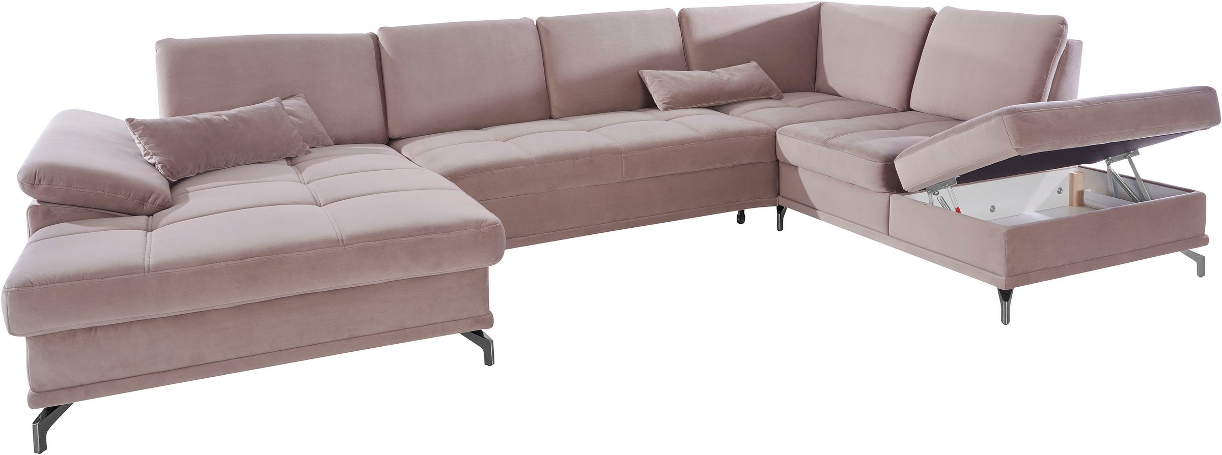 Places of Style Wohnlandschaft »Costello U-Form, mit Sitztiefenverstellung, Armteilverstellung und«, 3 Nierenkissen, optional Bettfunktion und Bettkasten