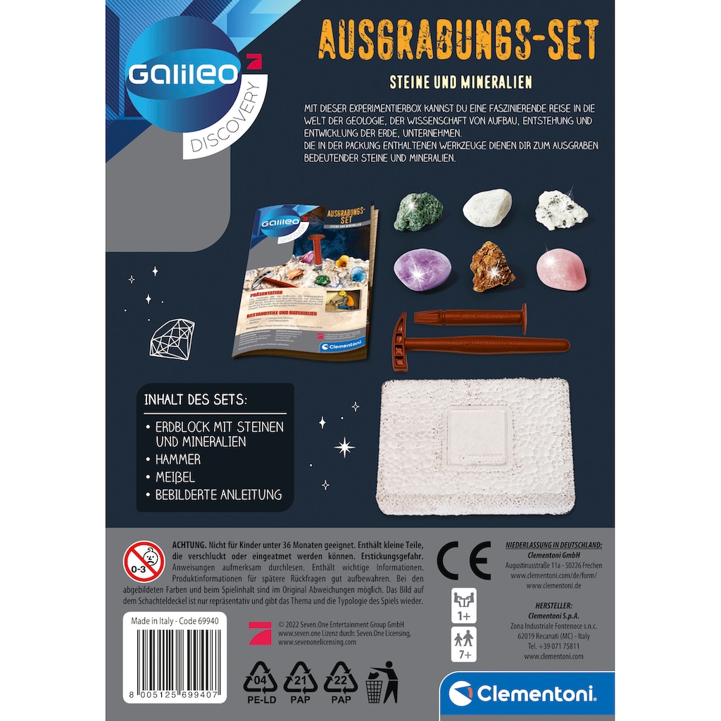 Clementoni® Experimentierkasten »Galileo, Ausgrabungs-Set Steine und Mineralien«, Made in Europe