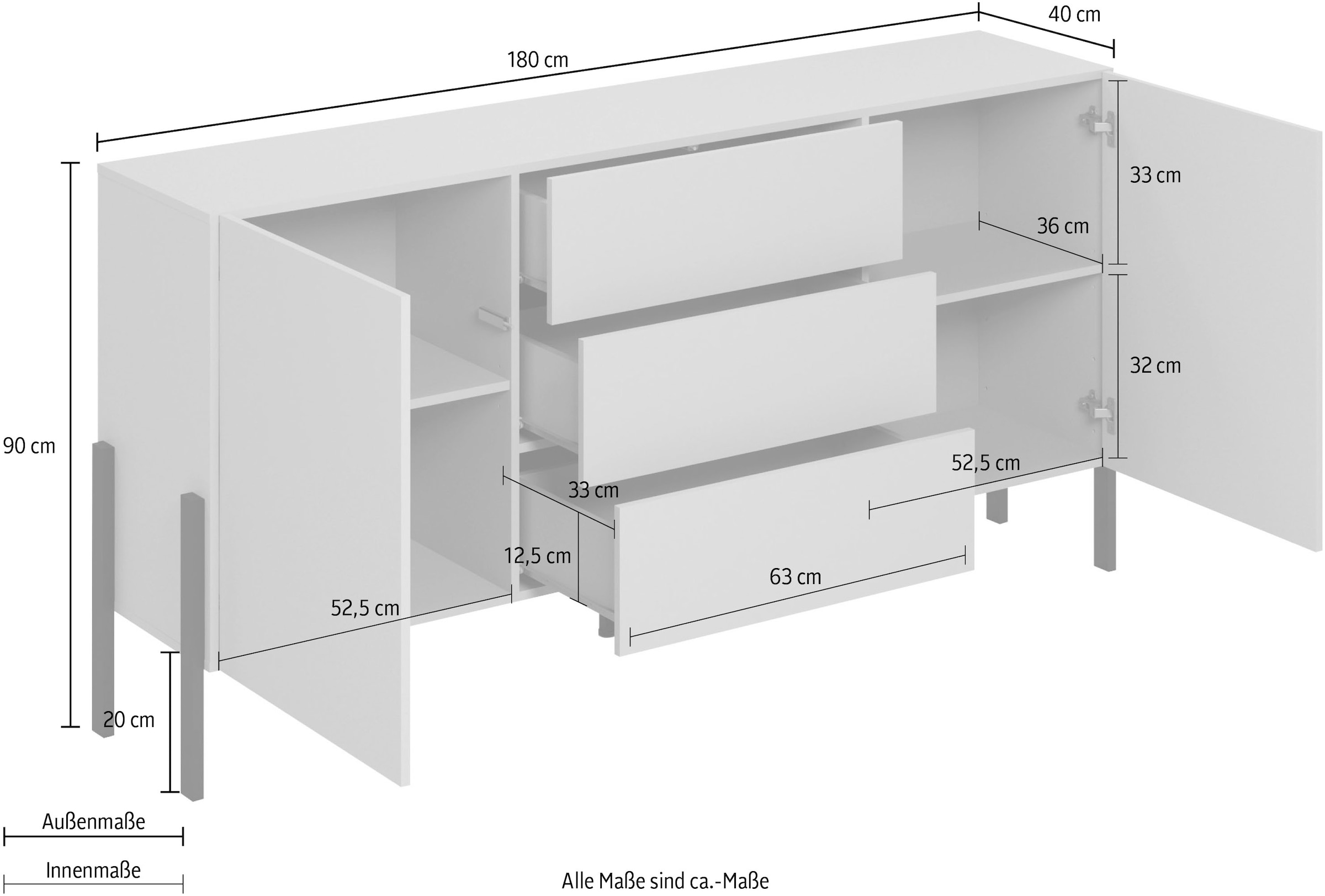 Helvetia Sideboard »Jukon«, Breite 150 cm bzw.180 cm