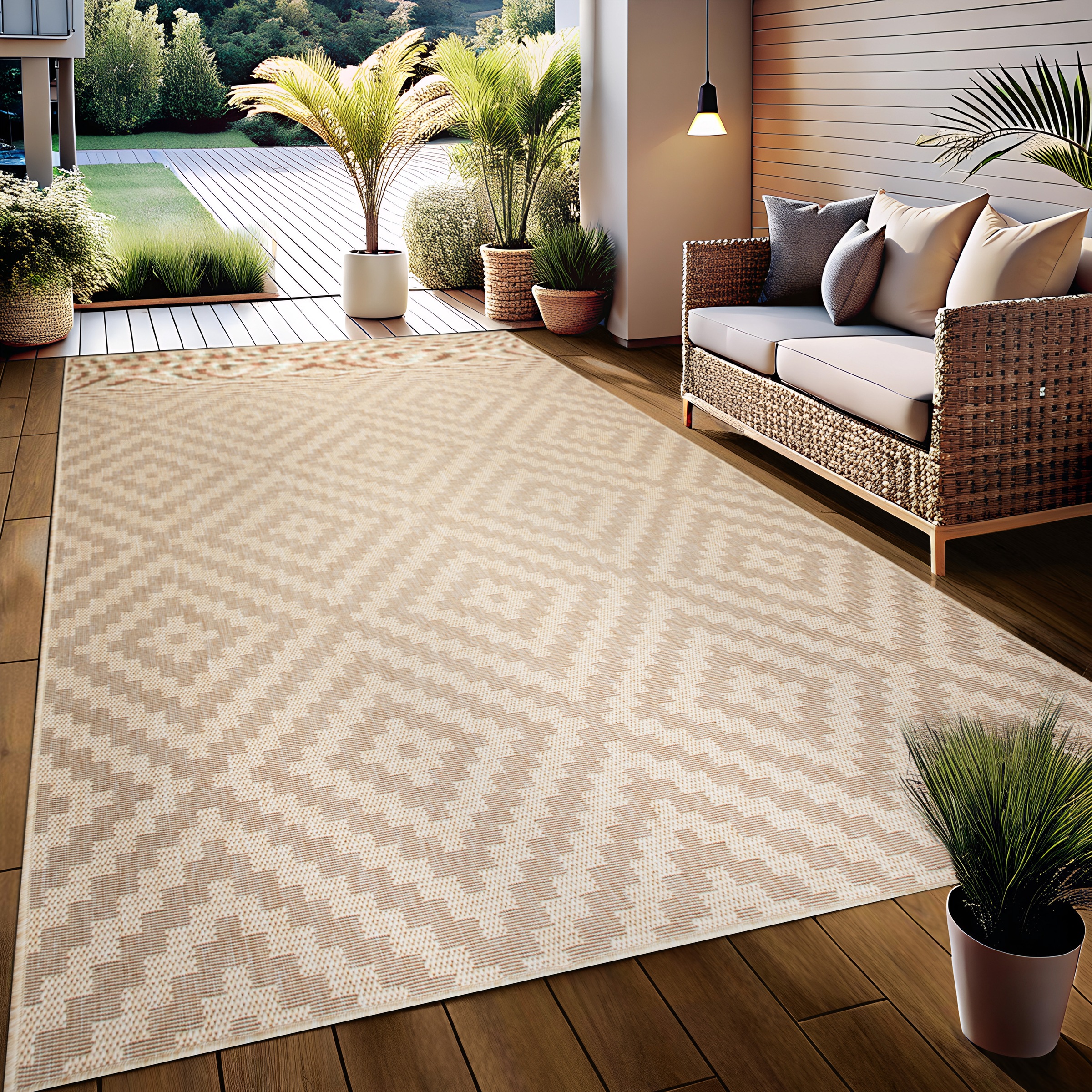 my home Teppich »Cordoba auch als Läufer erhältlich«, rechteckig, 3 mm Höhe, In- und Outdoor geeignet, Sisal-Optik, Wetterfest & UV-beständig, Boho