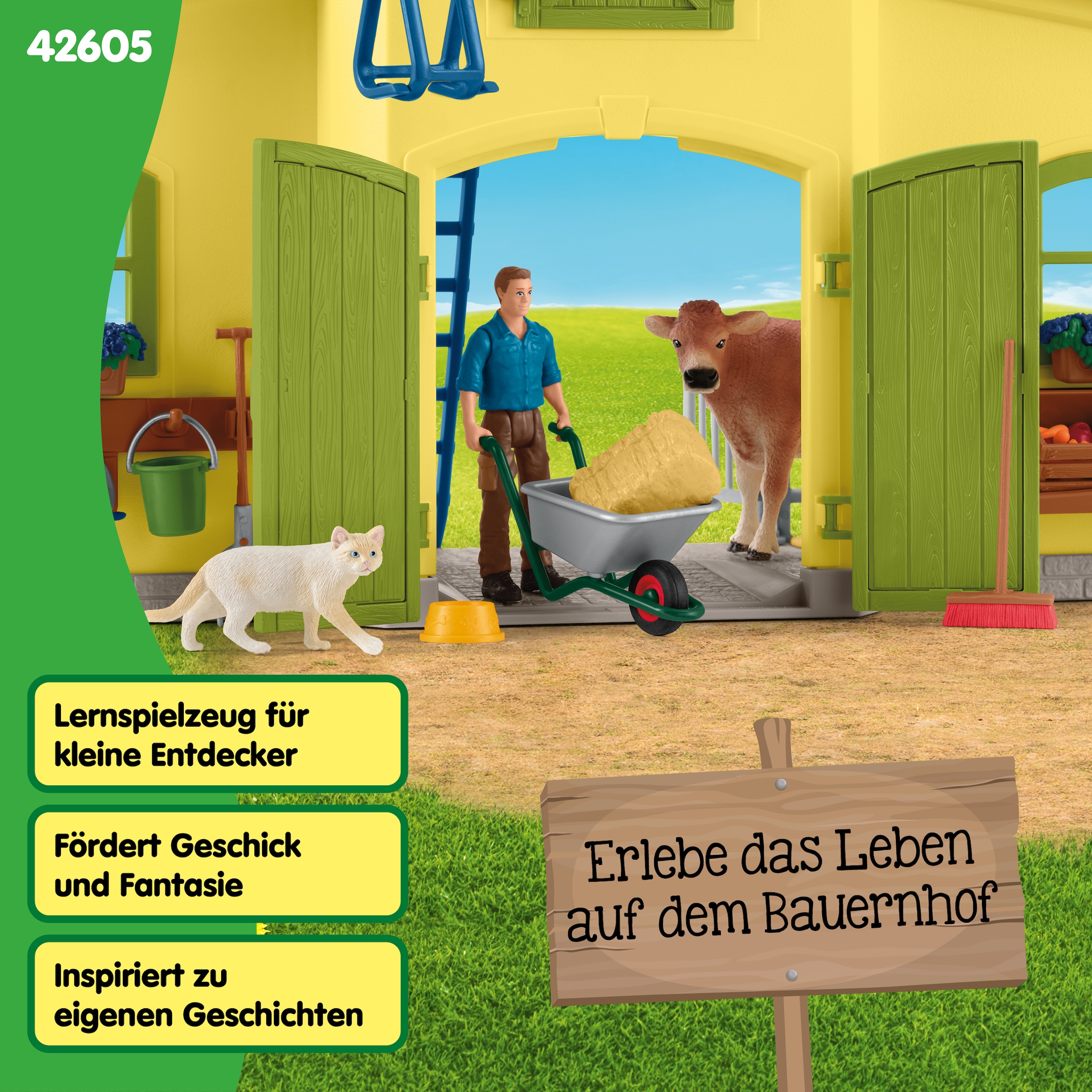 Schleich® Spielwelt »FARM WORLD, Großer Stall mit Tieren und Zubehör (42605)«