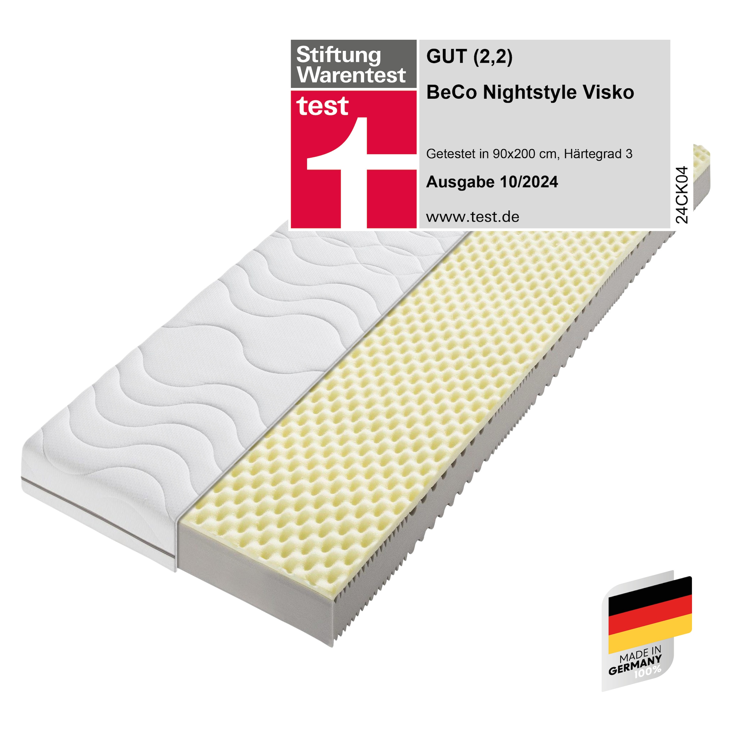Beco 1100000002199 "Nightstyle Visko Matratze 90x200, 100x200, 140x200 cm" 17 cm hoch Raumgewicht: 28 kg/m³ 1 Stk. tlg. Matratze, 90x200 cm (H3) von Stiftung Warentest getestet