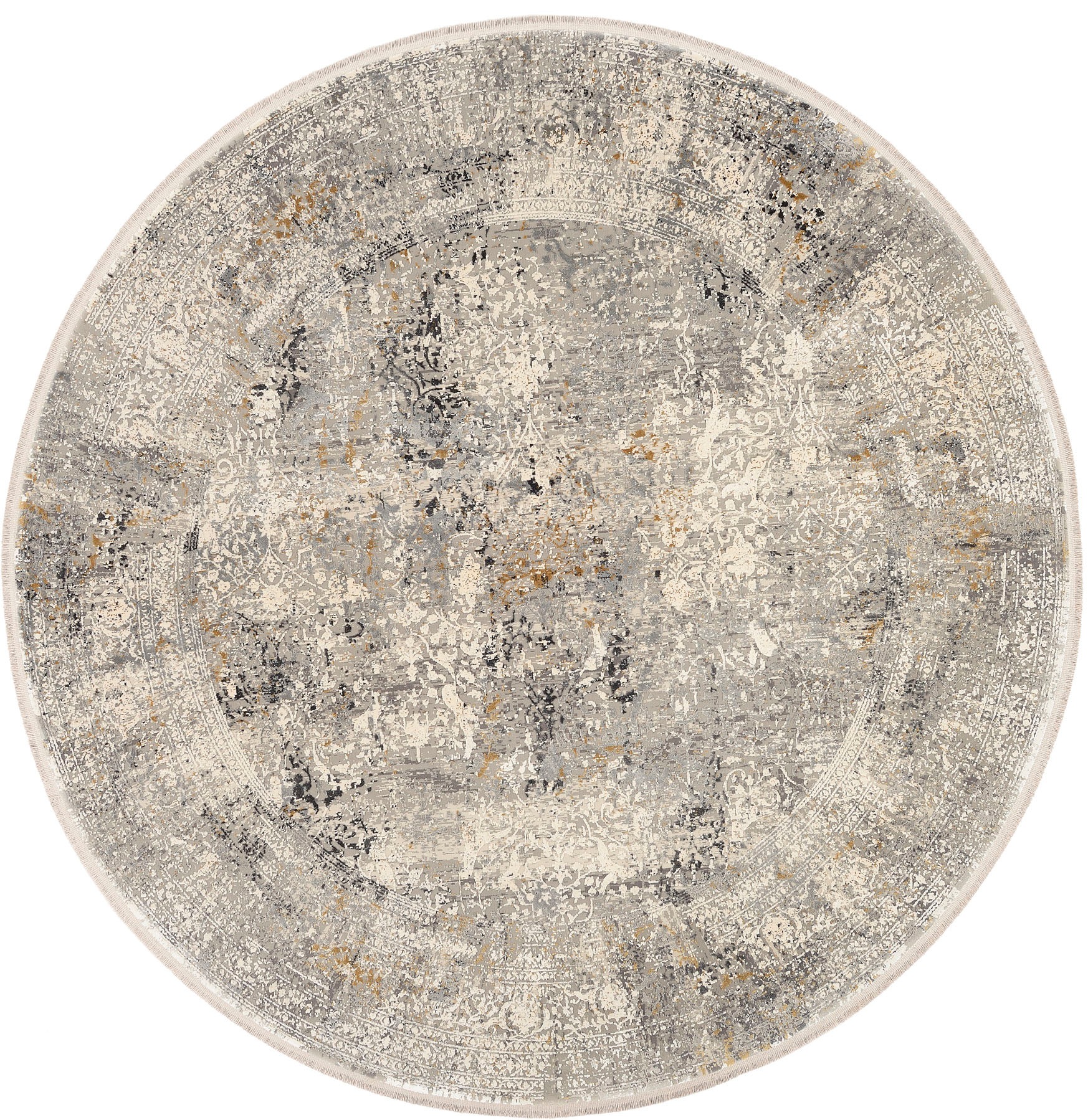 Teppich OCI DIE TEPPICHMARKE "BESTELLER CAVA", grau, H:8mm Ø:200cm, Viskose, Teppiche, Teppich, Glanz Viskose, mit Fransen, Hoch Tief Struktur, Vintage, Wohnzimmer 2
