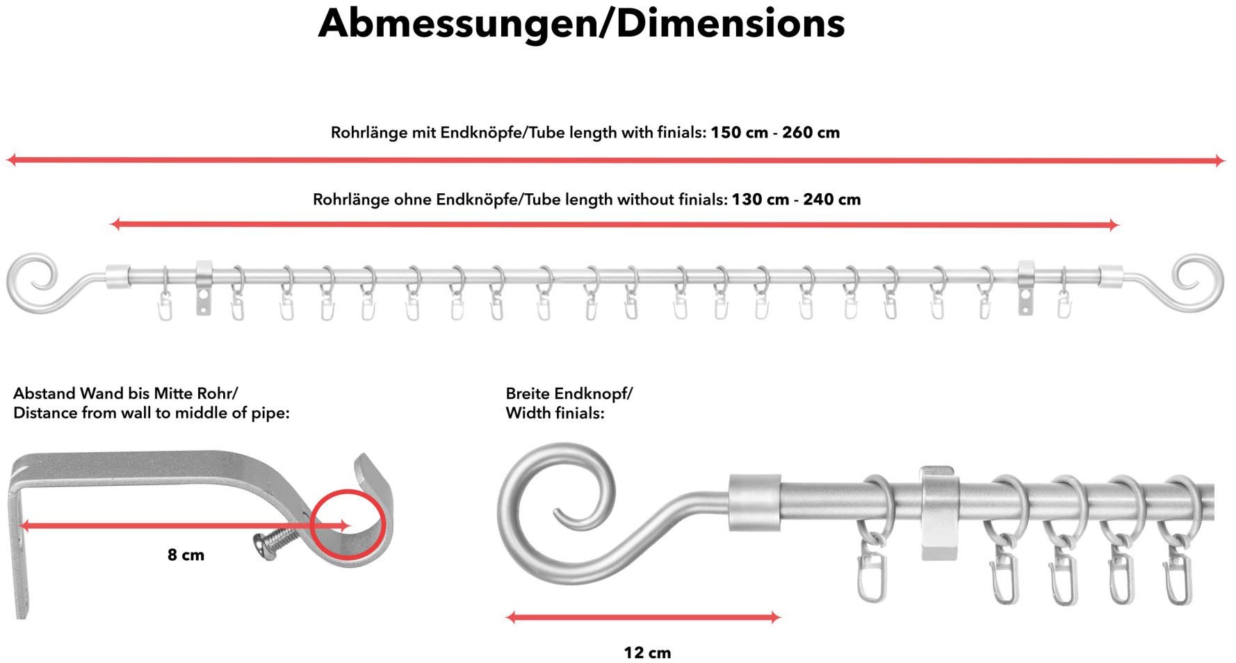 LICHTBLICK ORIGINAL Gardinenstange »Gardinenstange Kringel, 16 mm, ausziehbar« 1 läufig-läufig