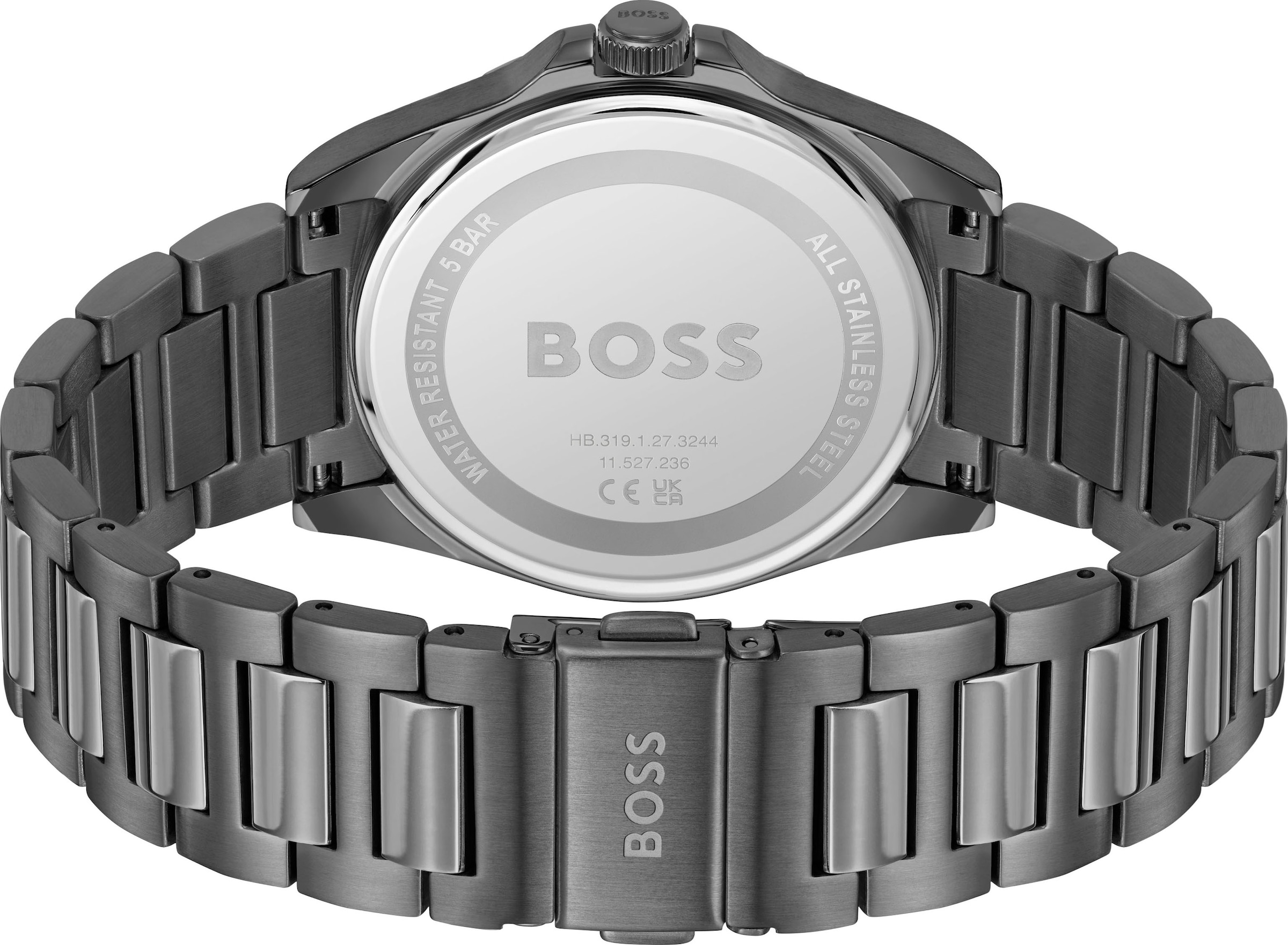 BOSS Quarzuhr »STRIKE«, Armbanduhr, Damenuhr, Herrenuhr, Edelstahlarmband, analog, Tag