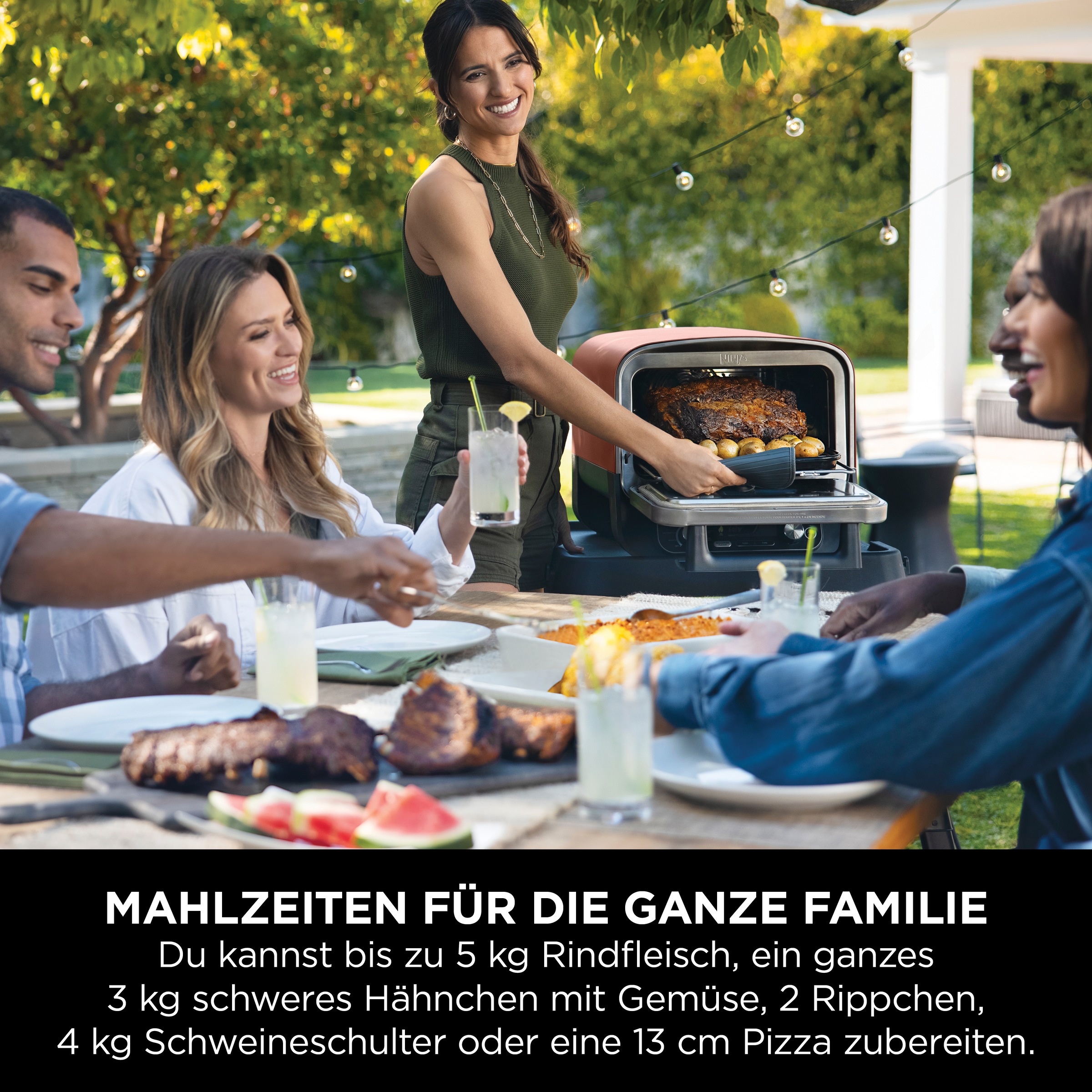 NINJA Multiofen »OO101EU, Elektrischer Outdoor Pizzaofen und Smoker, 8-in-1: Pizza«, Schmoren, Max Roast, Grillen, Backen/Rösten, Smoken, Dörren&Warmhalten