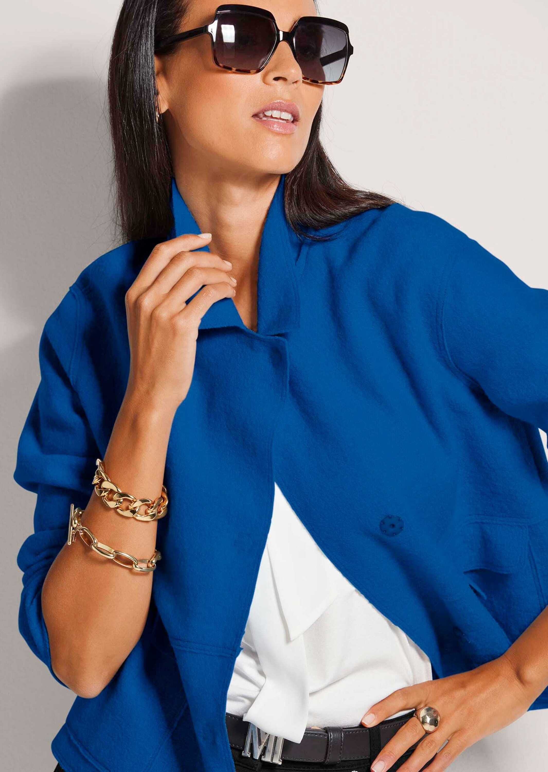 MADELEINE Kurzblazer »Kurzblazer Wollblazer mit Klappkragen und Pattentaschen« Wollblazer in Leichtverarbeitung, gekochte Wolle