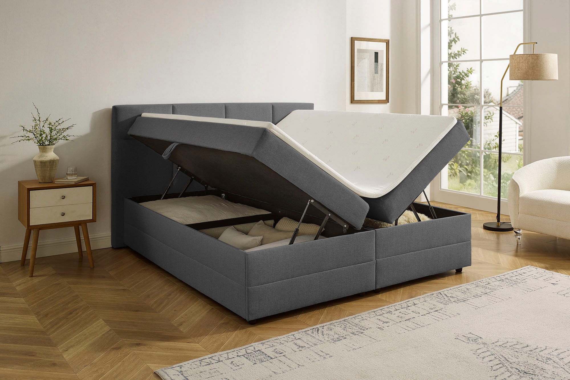 INOSIGN Boxbett »Fillmore inkl. Bettkasten, Liegefläche 180x200 cm, in Boxspring-Optik«, inkl. Topper, erhältlich in verschiedenen Farben
