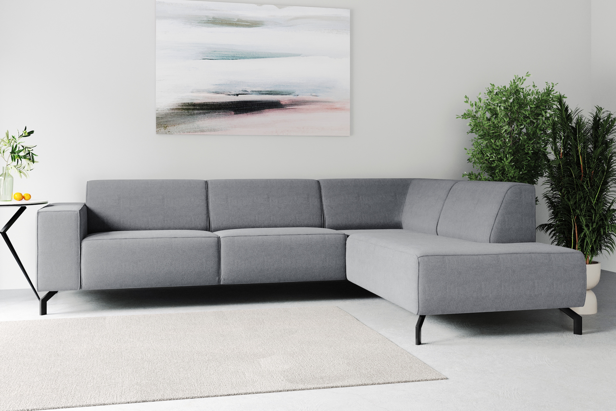 Places of Style Ecksofa Lorcan, in Lederoptik oder Strukturstoff lieferbar