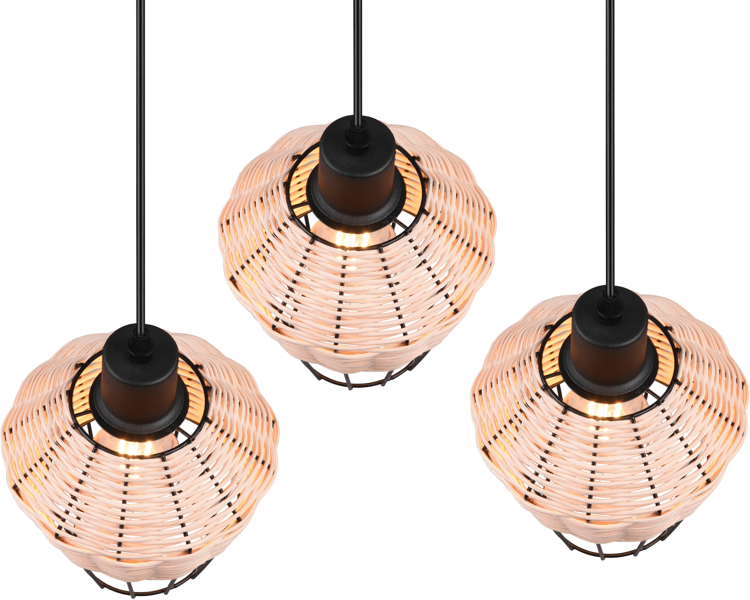 TRIO Leuchten Pendelleuchte »Borka«, 3 flammig-flammig, Boho Hängelampe aus  Rattan 3-flammig exkl E27 max 40W höhenverstellbar | BAUR