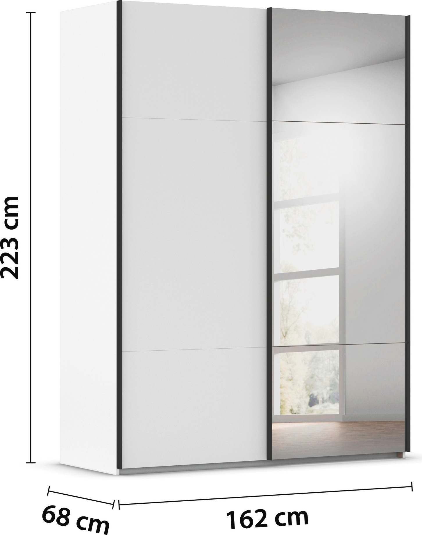 rauch Schwebetürenschrank »Kleiderschrank Schrank Garderobe Schlafzimmerschrank CONTIDO«, (in 3 verschiedenen Ausstattungen BASIC/CLASSIC/PREMIUM), aus hochwertigem Material in 6 Breiten 2 Griff-Farben MADE IN GERMANY