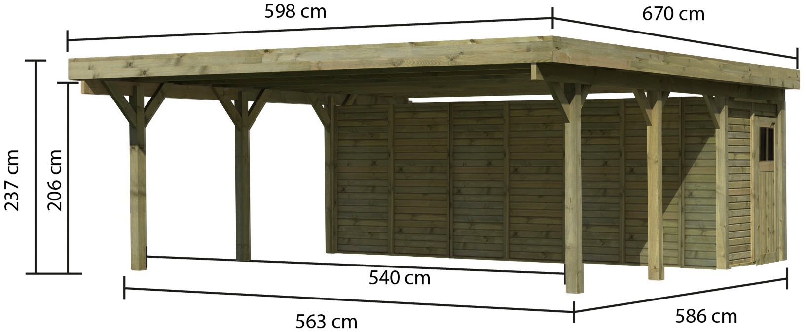 Karibu Doppelcarport »Classic 2«, Holz, 540 cm, braun, mit Geräteraum