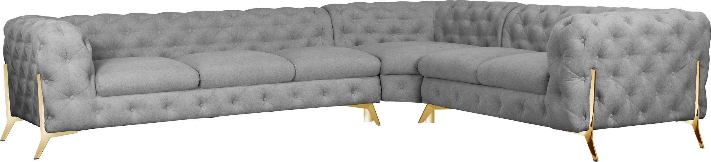 Leonique Chesterfield-Sofa »Amaury L-Form«, großes Ecksofa, Chesterfield-Optik, Breite 323 cm, Fußfarbe wählbar