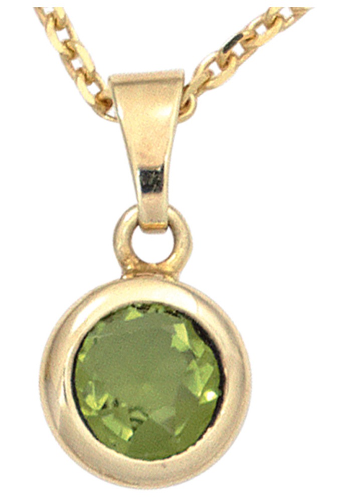 JOBO Runder Anhänger, rund 585 Gold mit Peridot