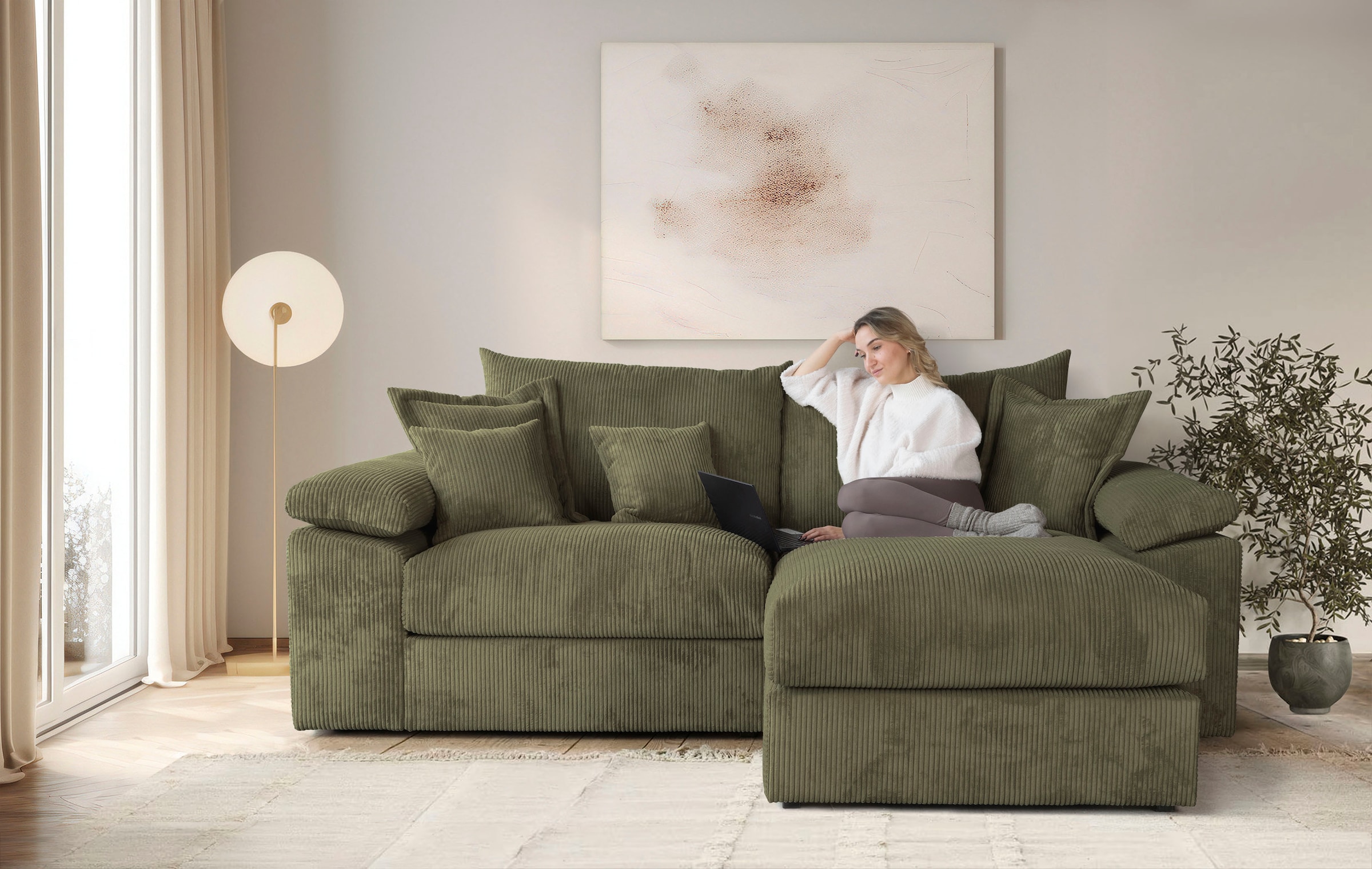 OTTO home "Soft&Cosy XL L-Form, B: 246 cm - OTTO. Verlässliche Qualität." Mega-Sofa, Cord oder Chenille-Struktur, mit Federkern & 4 Zierkissen