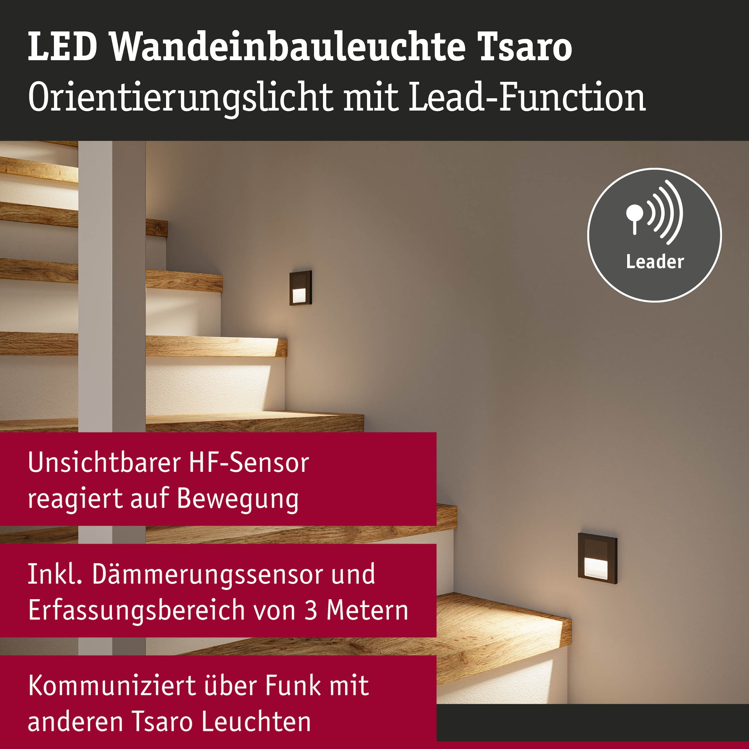 Paulmann LED Einbauleuchte »LED Wandeinbauleuchte Tsaro eckig 80x36mm«, 1 flammig