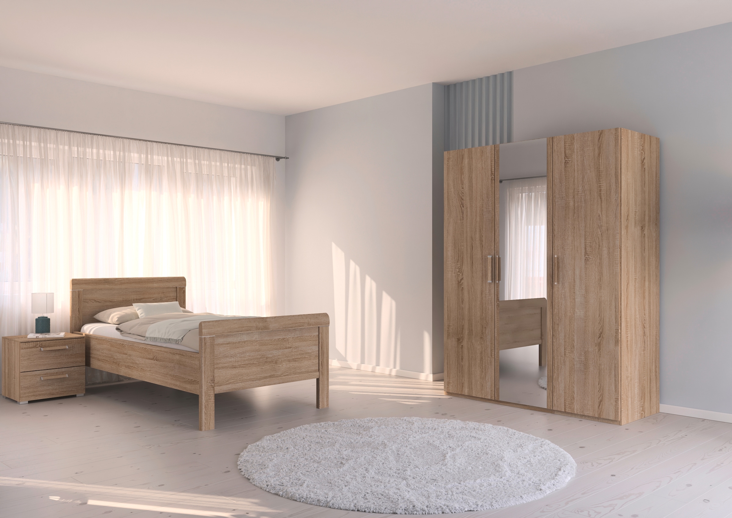 rauch Schlafzimmer-Set "Evelyn", (Set, 3 tlg.), Schrank und Bett in 2 Breiten, Nachttisch 2 Schubladen MADE IN GERMANY