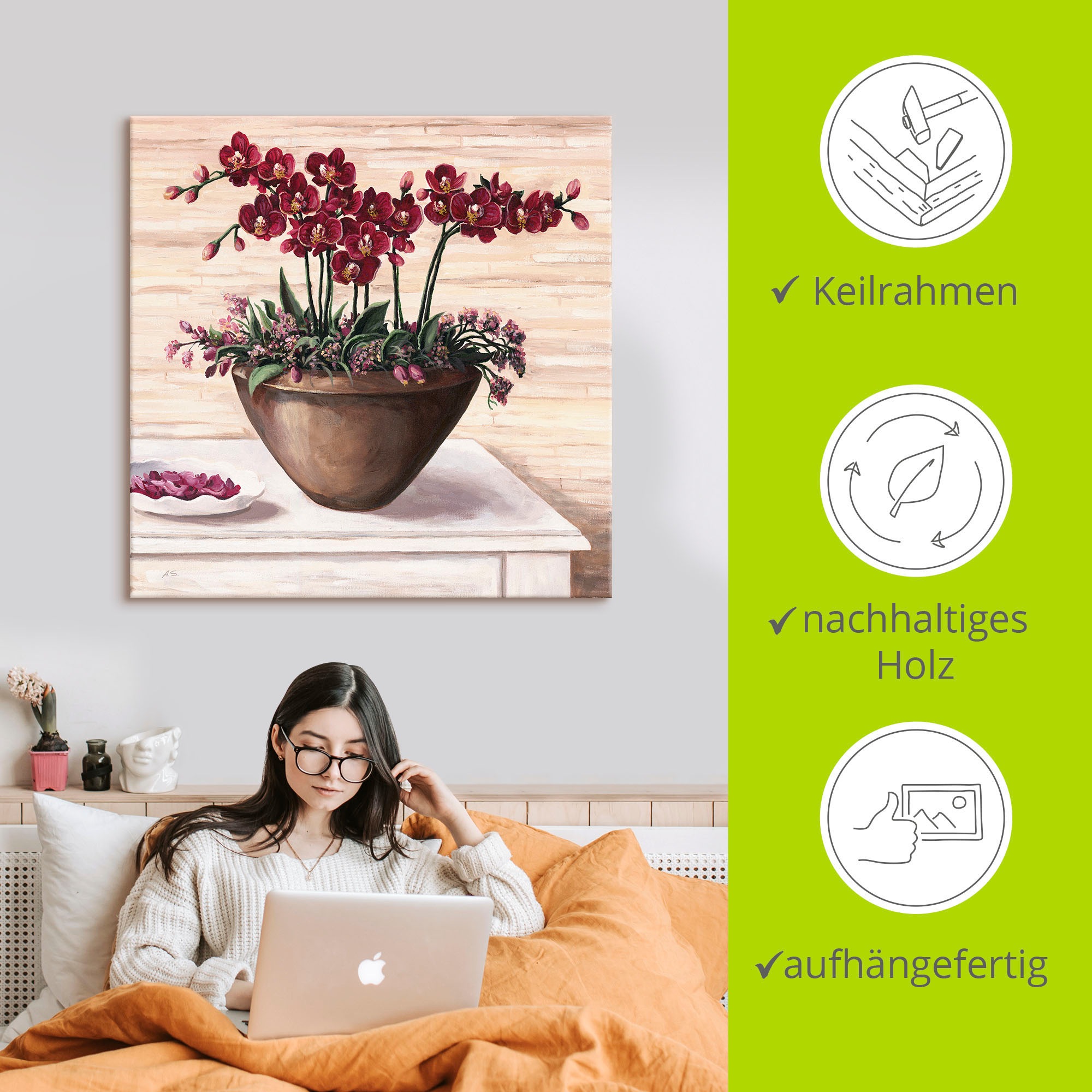 Artland Wandbild »Orchideen in Bordeaux«, Blumen, (1 St.), als Alubild, Outdoorbild, Leinwandbild, Wandaufkleber, versch. Größen