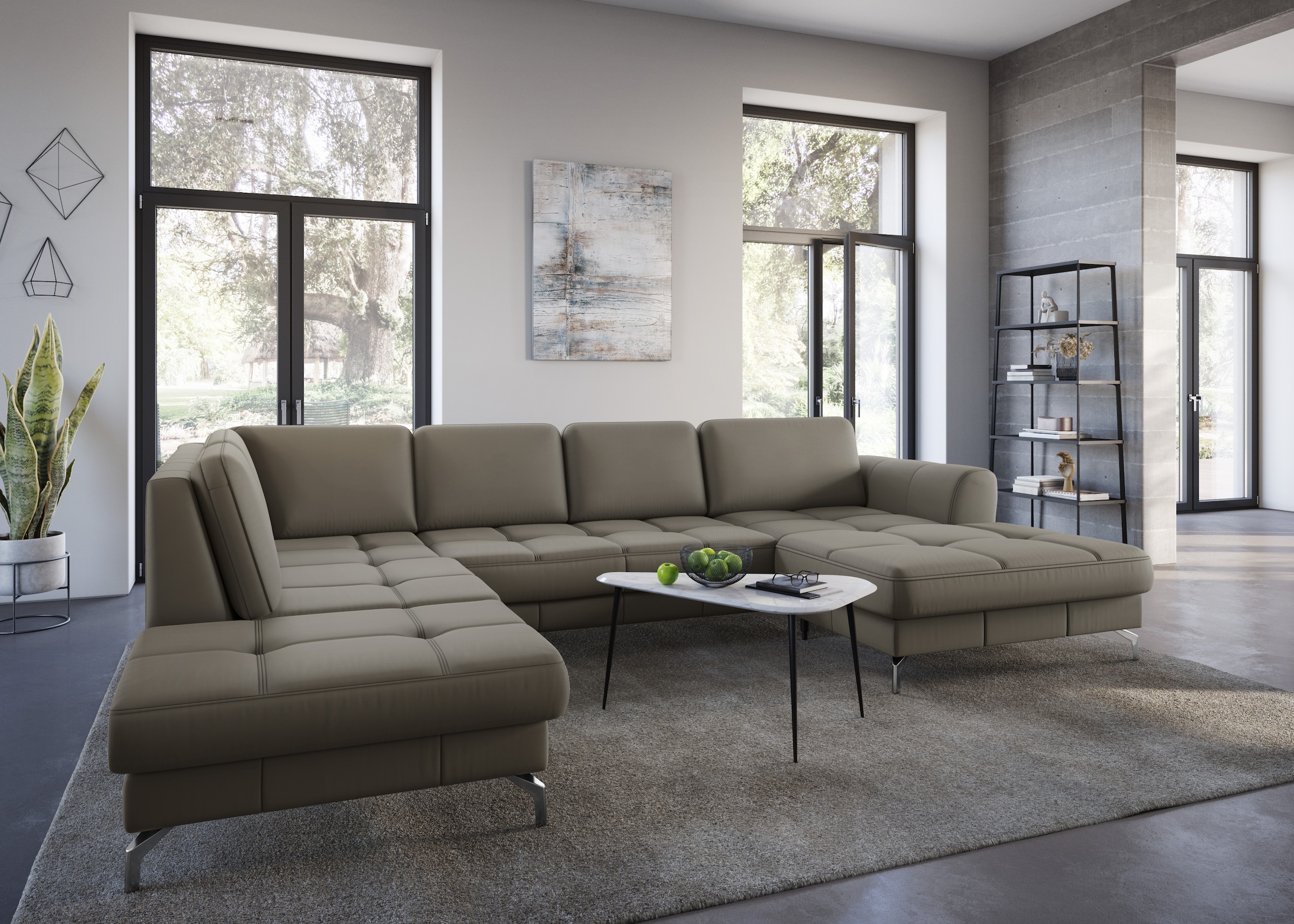 sit&more Wohnlandschaft "Bendigo U-Form" inklusive Sitztiefenverstellung, Bodenfreiheit 12 cm, in 2 Fußfarben