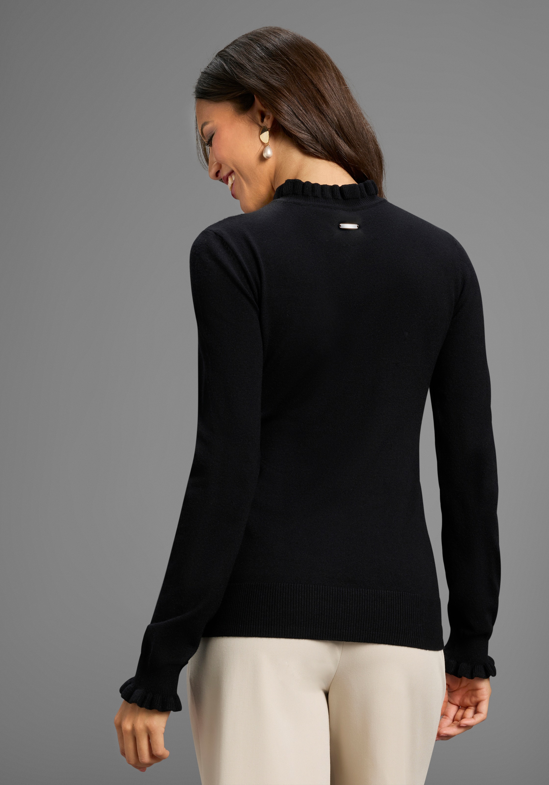 Laura Scott Stehkragenpullover Feinstrickpullover mit femininem Spitzeneins günstig online kaufen