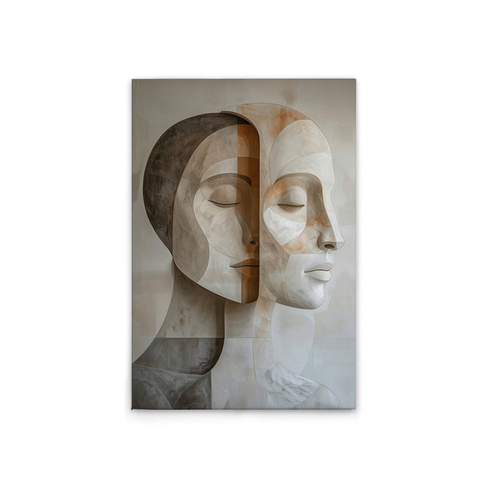 A.S. Création Leinwandbild »Cubistic Couple - Wandbild Beige Grau Keilrahmen Kunst«, Abstrakt, (1 St.), Canvas Gesichter Leinwand Formen Wandkunst Wohnzimmer Modern Abstrakt