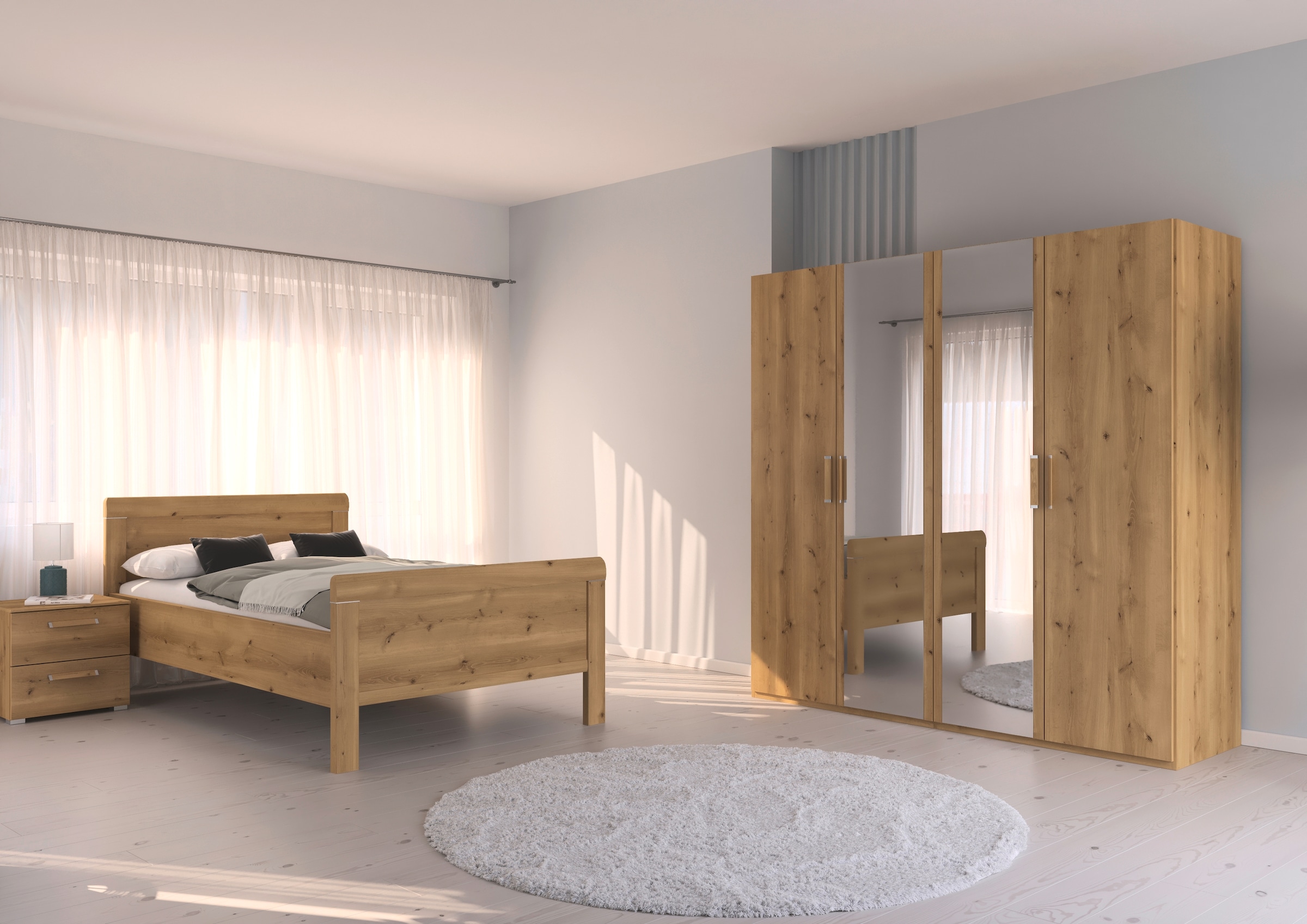 rauch Schlafzimmer-Set »Komplettschlafzimmer Schlafzimmer EVELYN«, (Set, 3 tlg.), Schrank und Bett in 2 Breiten, Nachttisch 2 Schubladen MADE IN GERMANY