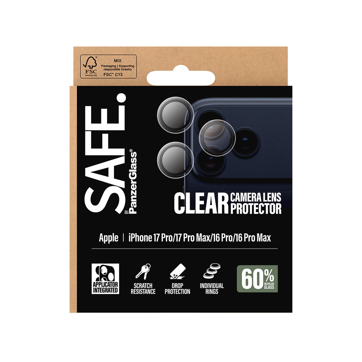 SAFE by PanzerGlass Kameraschutzglas »Camera Lens Protector«, für Apple iPhone 17 Pro/Pro Max-Apple iPhone 16 Pro/Pro Max, Kameraschutz,Linsenschutz,Objektivschutz, kratz- & stoßfest