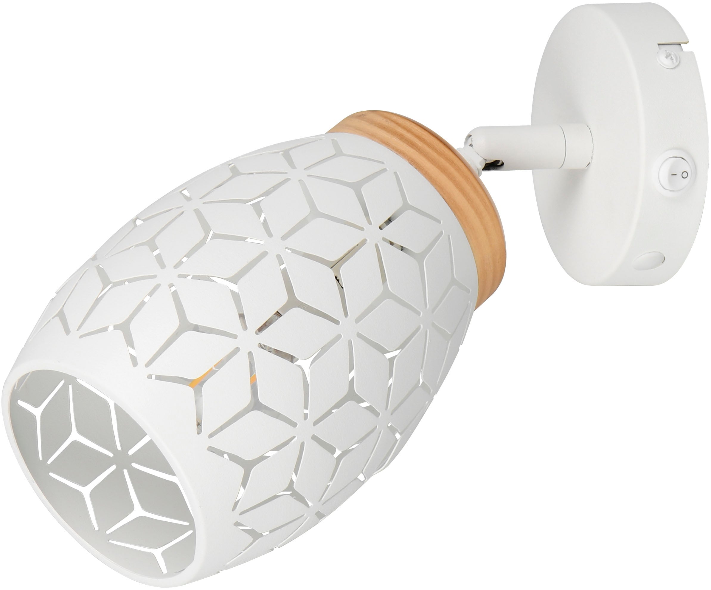 REALITY Leuchten Wandstrahler »BIDAR, Wandlampe mit verstellbarem Spot, exkl 1x E14 max 10W«, 1 flammig, Leuchtmittel E14 | Leuchtmittel wechselbar, Kippschalter ON/OFF, Metall-Lampenschirm Lasercut Optik Ø 12cm
