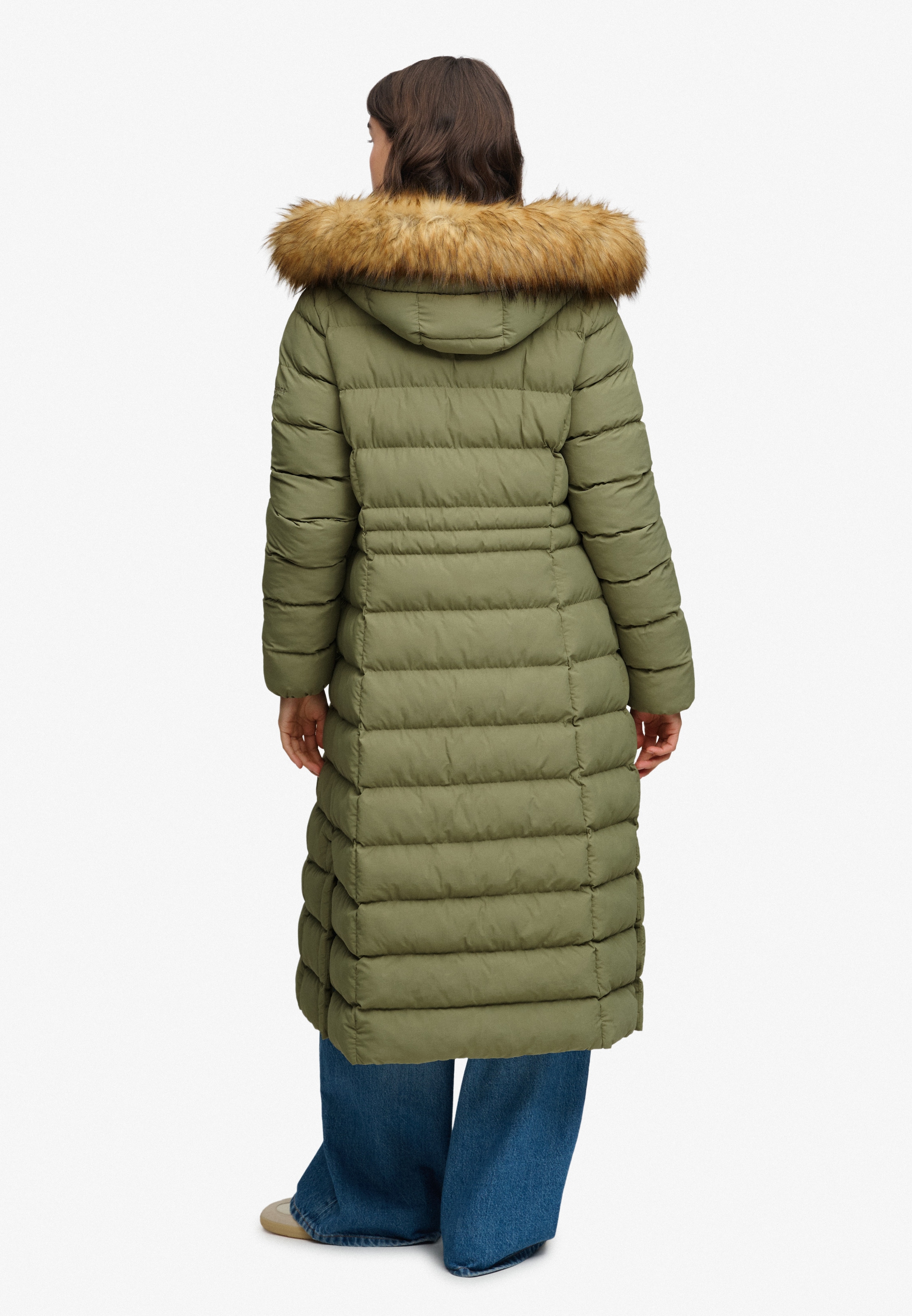 Superdry Steppjacke »HOODED FAUX FUR FUJI LONGLINE« mit Kapuze Kunstfaser, slim fit