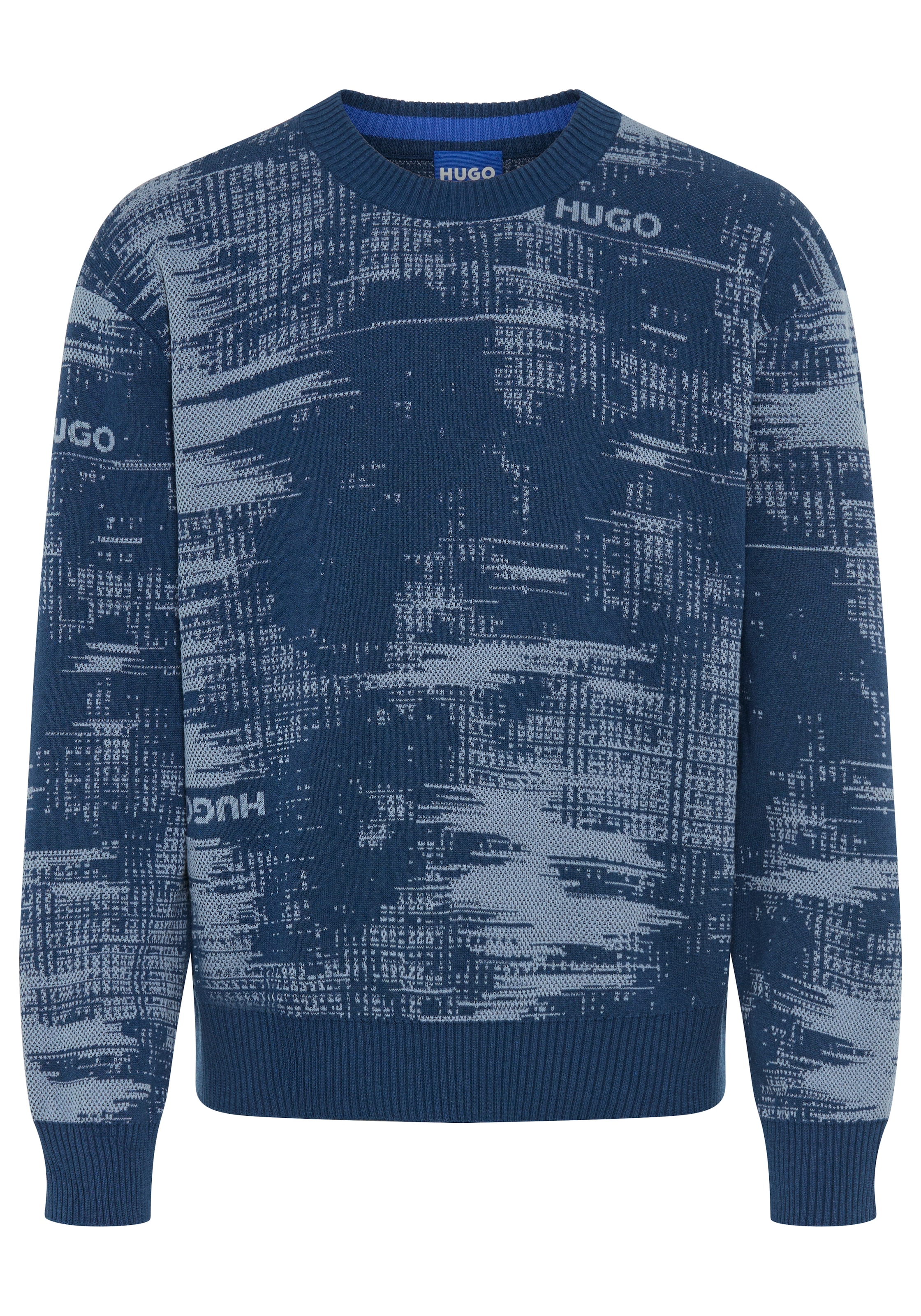 HUGO Blue Jacquardpullover »Sorbas«, Rundhalsausschnitt, relaxed fit, Baumwollmix