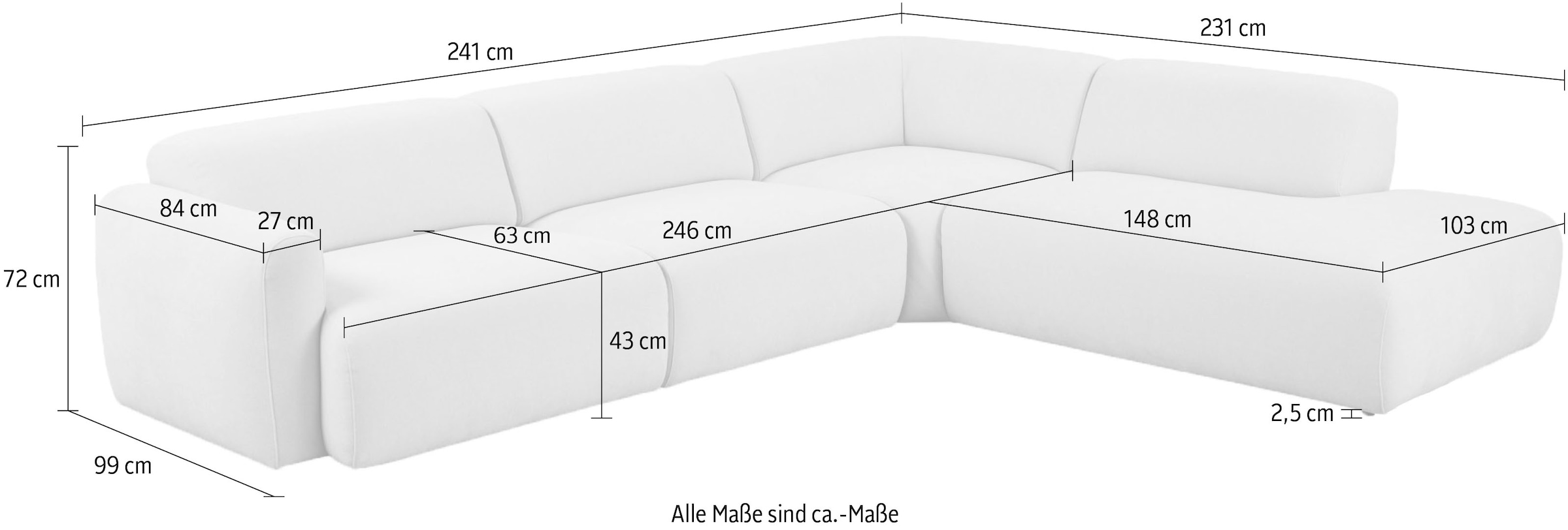 andas Ecksofa »Myrland«, Breite 241 cm, Chenille, Easy Clean Stoff, mit Kaltschaum