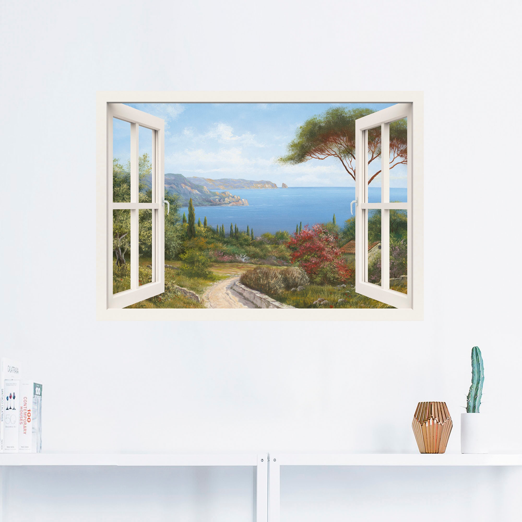 Artland Wandbild »Fensterblick - Haus am Meer I«, Fensterblick, (1 St.), als Leinwandbild, Poster, Wandaufkleber in verschied. Größen