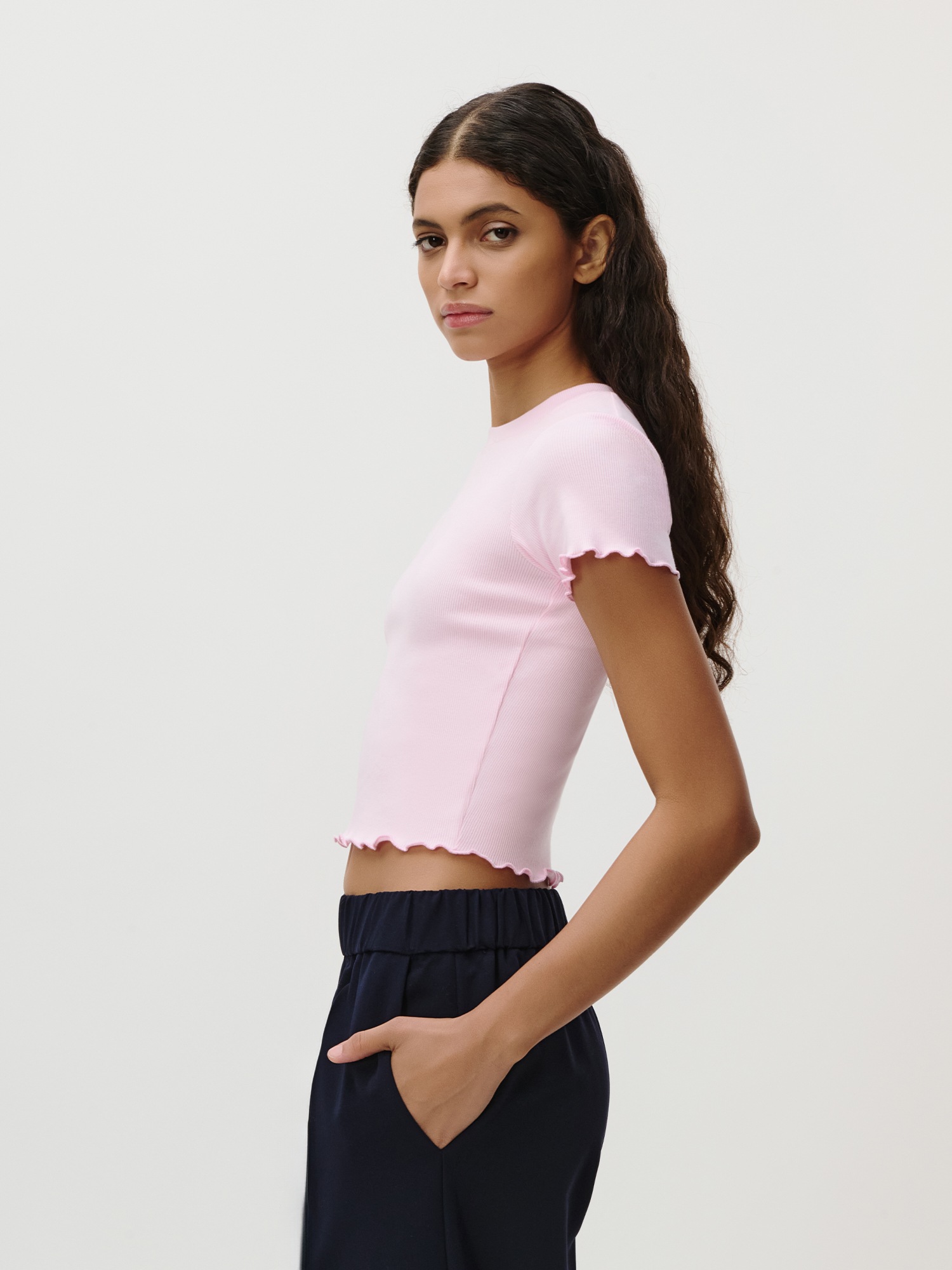 Thumbnail - LeGer T-Shirt "Teresa, LeGer by Lena Gercke" mit Rippstruktur, kurze Form, slim fit