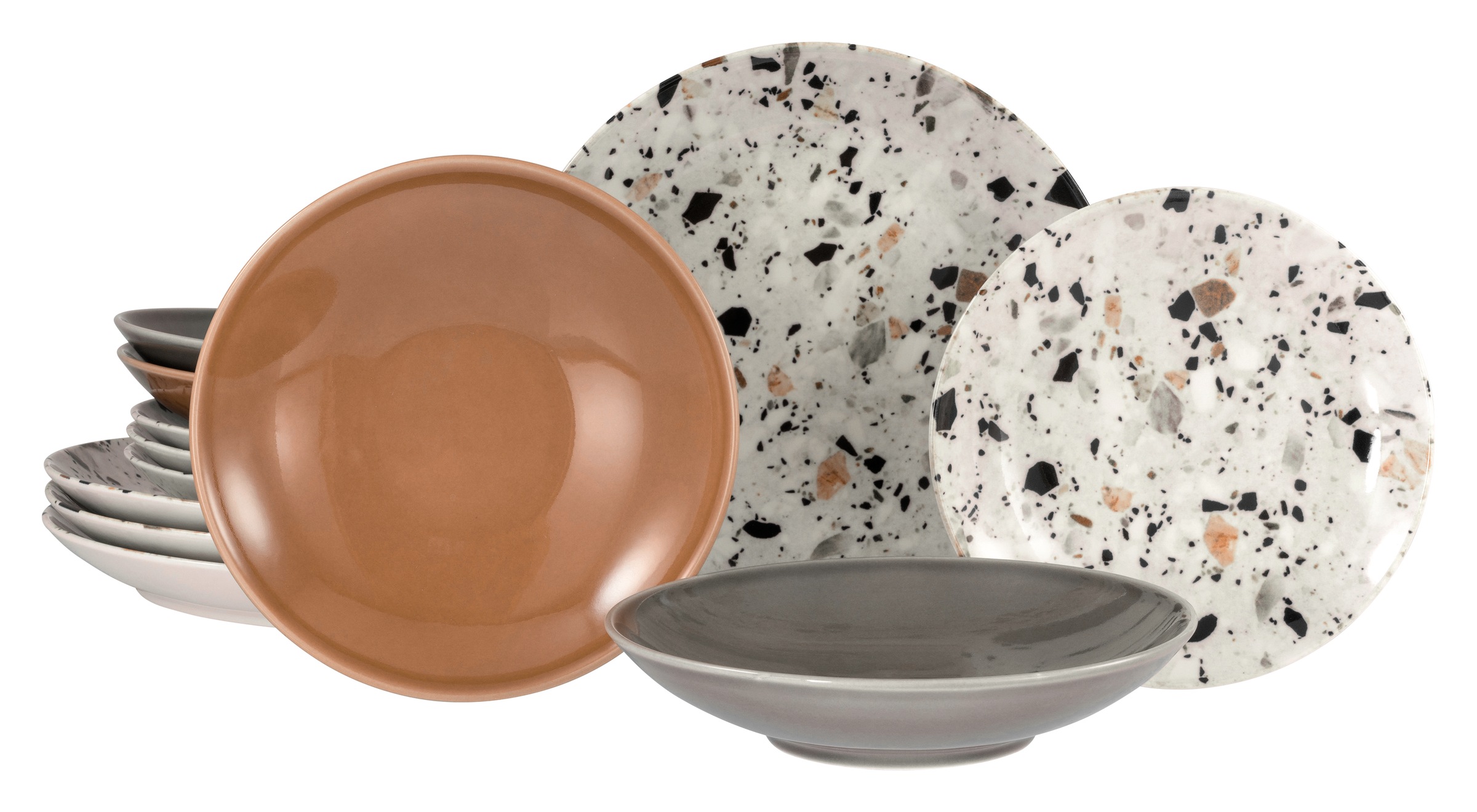 CreaTable Teller-Set »Terrazzo Mix, Tellerset 12-tlg.« Unregelmäßige Steine, Steinoptik