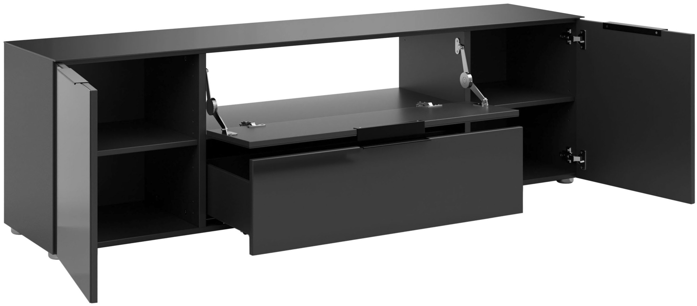 Manjana Möbel Lowboard »mit Chrom oder Schwarz matten Metallgriffen« mit Glasfronten, melaminbeschichtete Oberfläche, Made in Germany