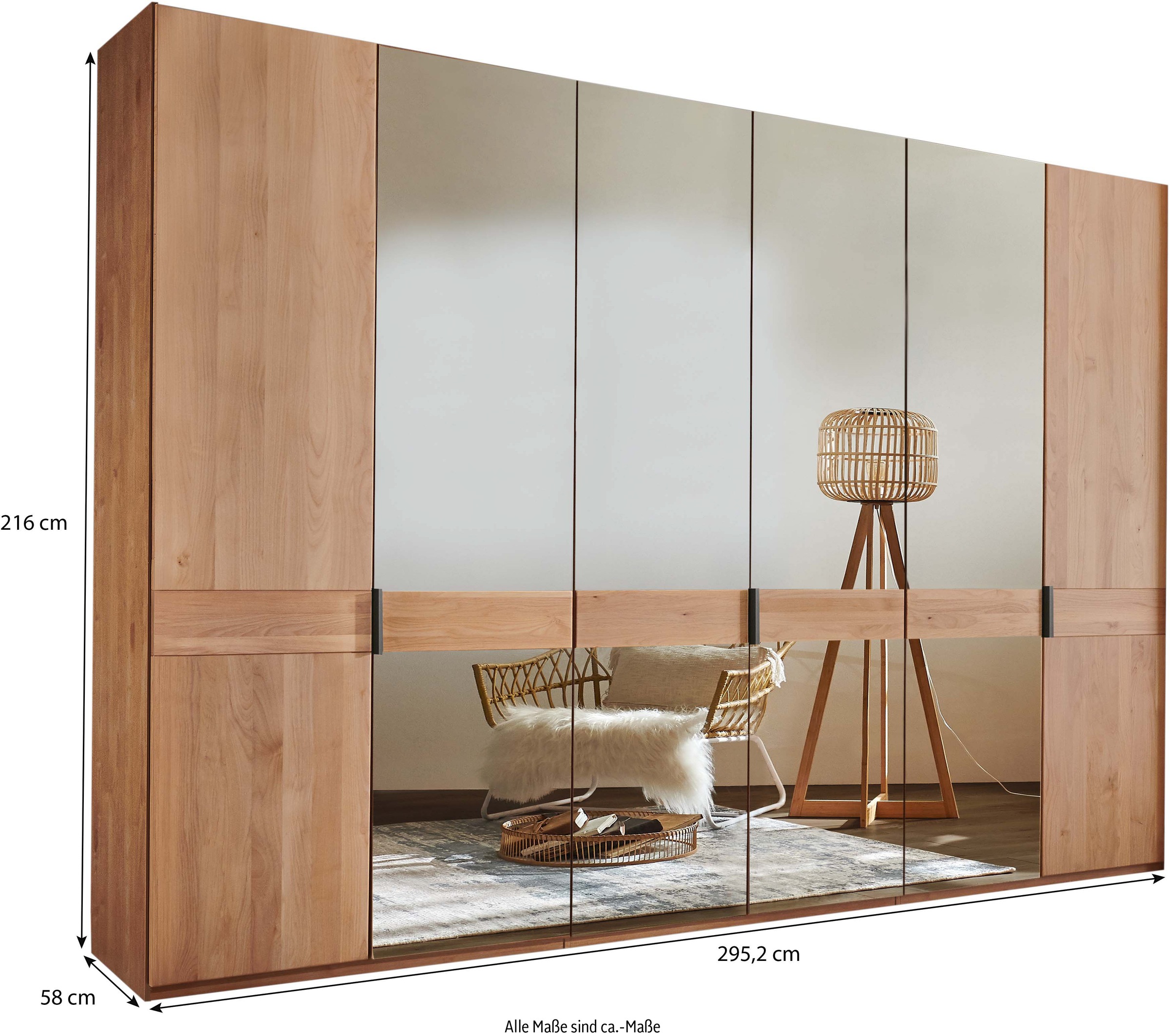 WIEMANN Drehtürenschrank »Cardiff, Massivholztüren in Kombination mit Glas- oder Spiegeltüren«, (4 Breiten, 2 Höhen 216/236cm auswählbar), hochwertiges Design in langlebiger Qualität, viel Stauraum