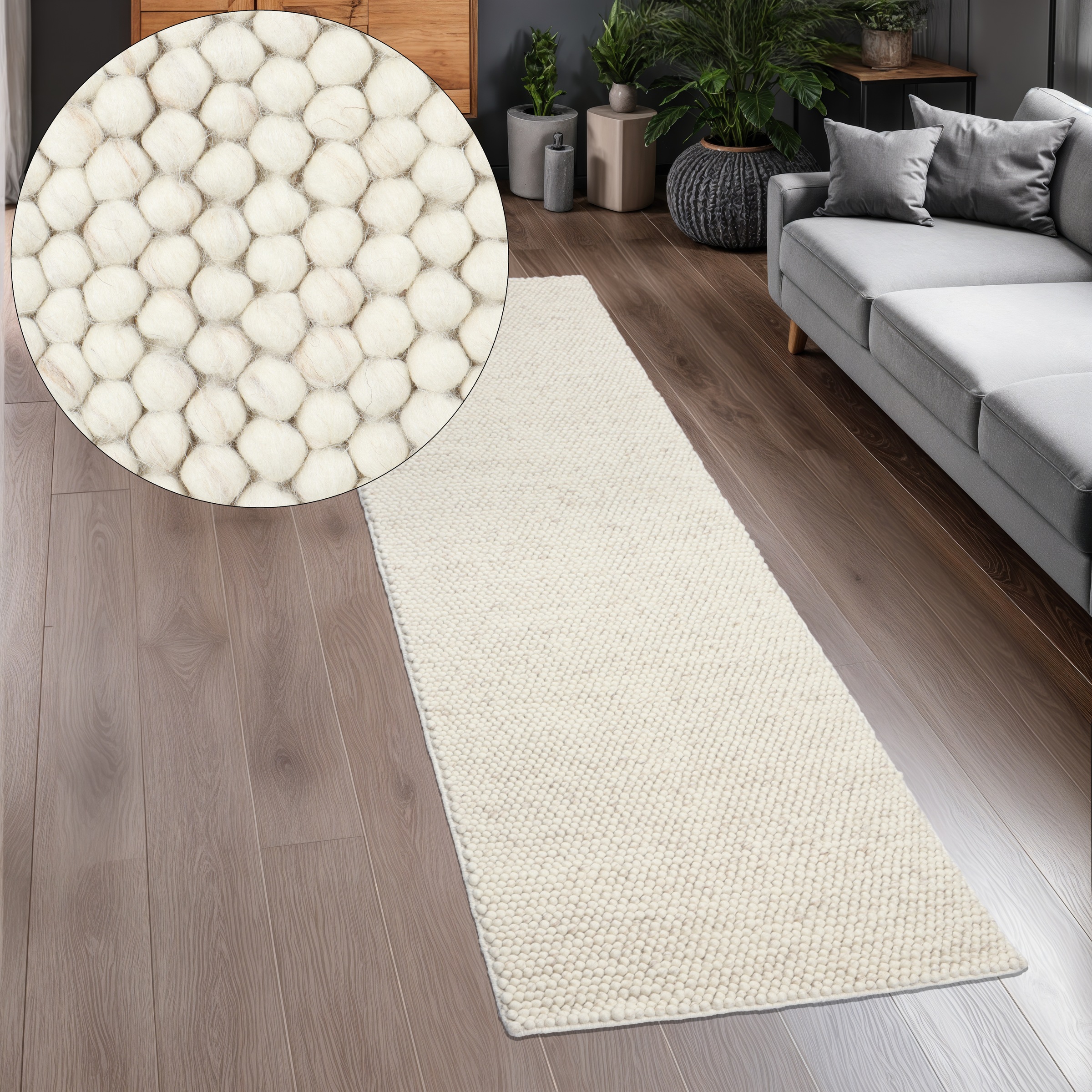 Läufer "Ainhoa, Wolle" Gr. 11, creme, B:80cm H:14mm L:250cm, Kunstfaser, Wolle, LEGER HOME BY LENA GERCKE, Teppiche, Läufer, handgewebt, Handweb Teppiche, Wohnzimmer, Schlafzimmer, Esszimmer 2