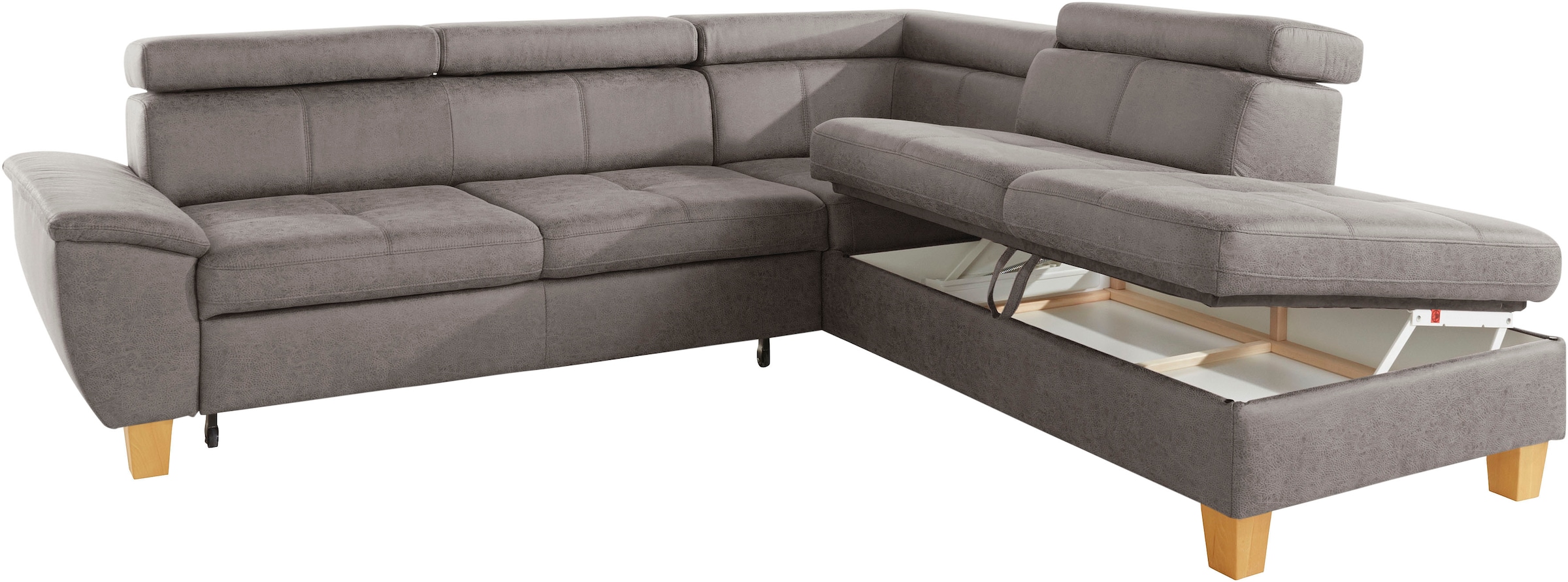 exxpo - sofa fashion Ecksofa »Enya, aufwendige Detailverarbeitung, hoher Sitzkomfort, bequem, L-Form«, mit Kopfteilverstellung, wahlweise Bettfunktion u. Bettkasten