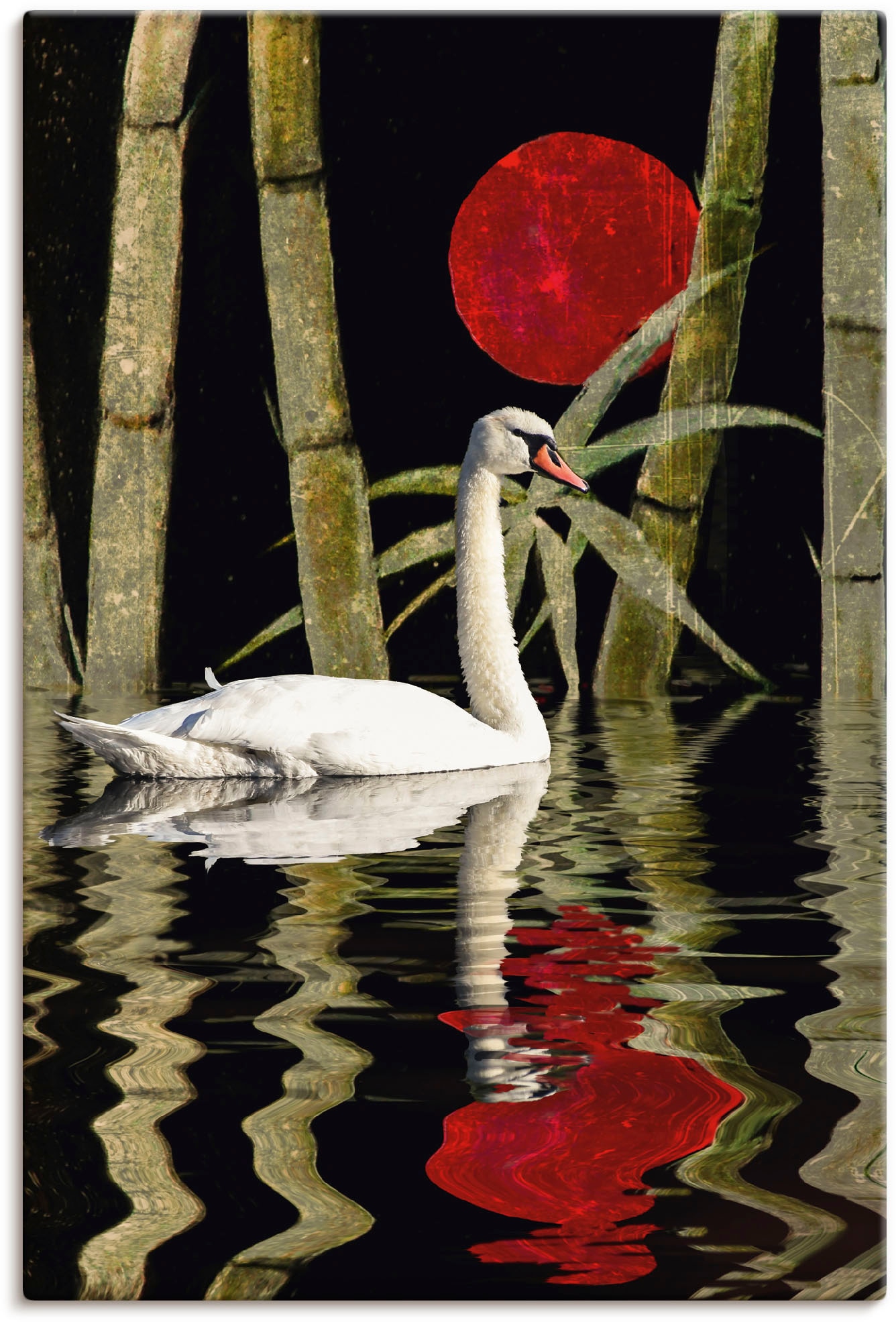 Artland Wandbild »Blutmond über dem Schwanensee«, Schwanen Bilder, (1 St.), als Leinwandbild, Wandaufkleber in verschied. Größen