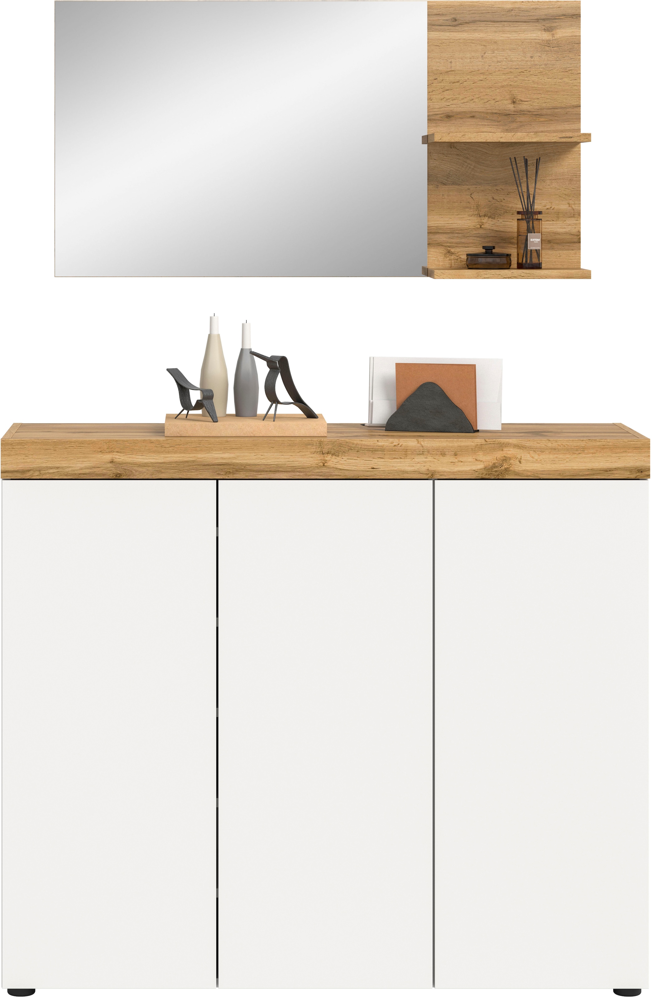 OTTO home Garderoben-Set »MAMBO, TOPSELLER!, 2-teilige Kombination, stehend & hängend montierbar« bestehend aus: Kommode, Spiegel, 2 Stk. tlg.