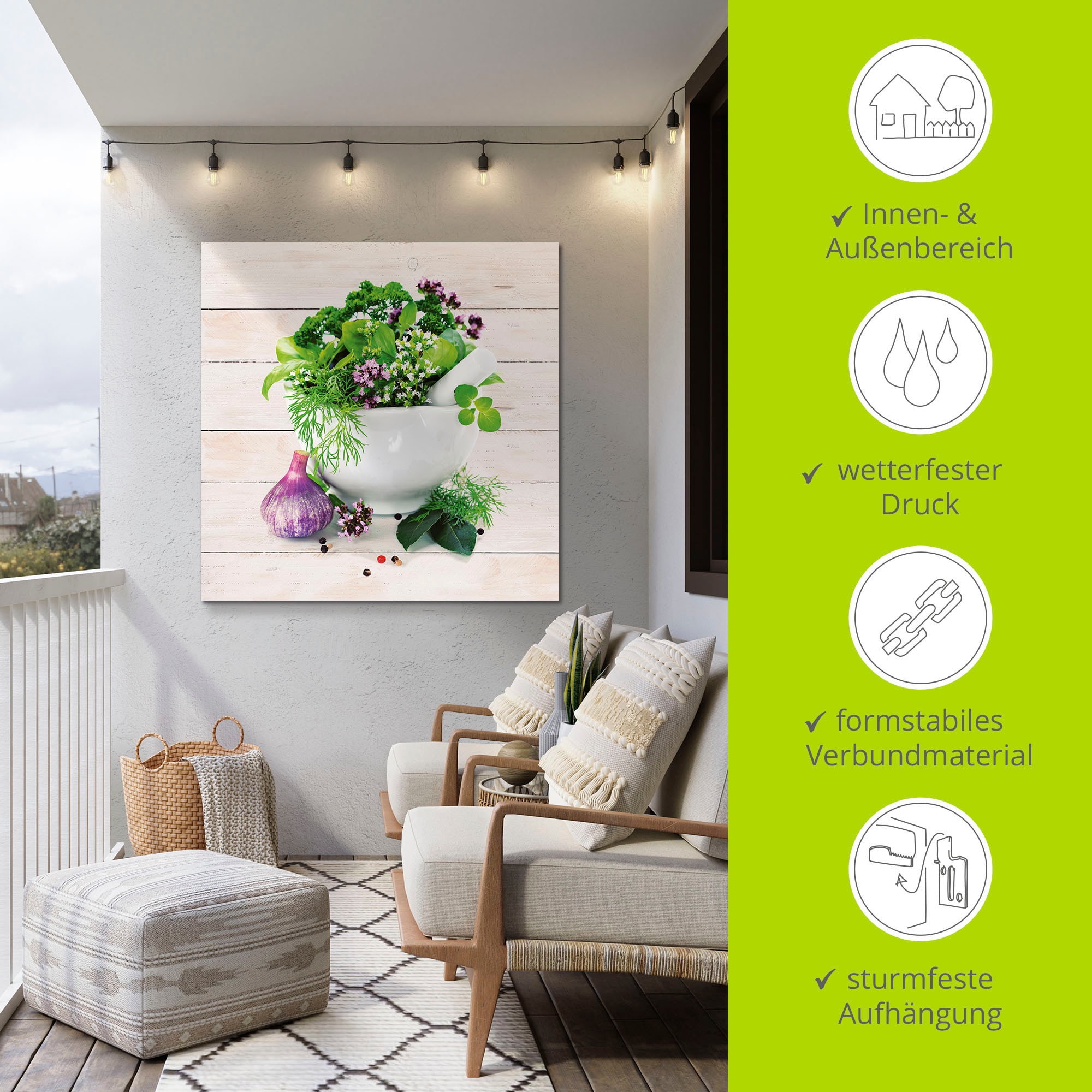 Artland Wandbild »Heilkräuter auf weißem Hintergrund Küche«, Arrangements, (1 St.), als Alubild, Outdoorbild, Leinwandbild, Poster, Wandaufkleber