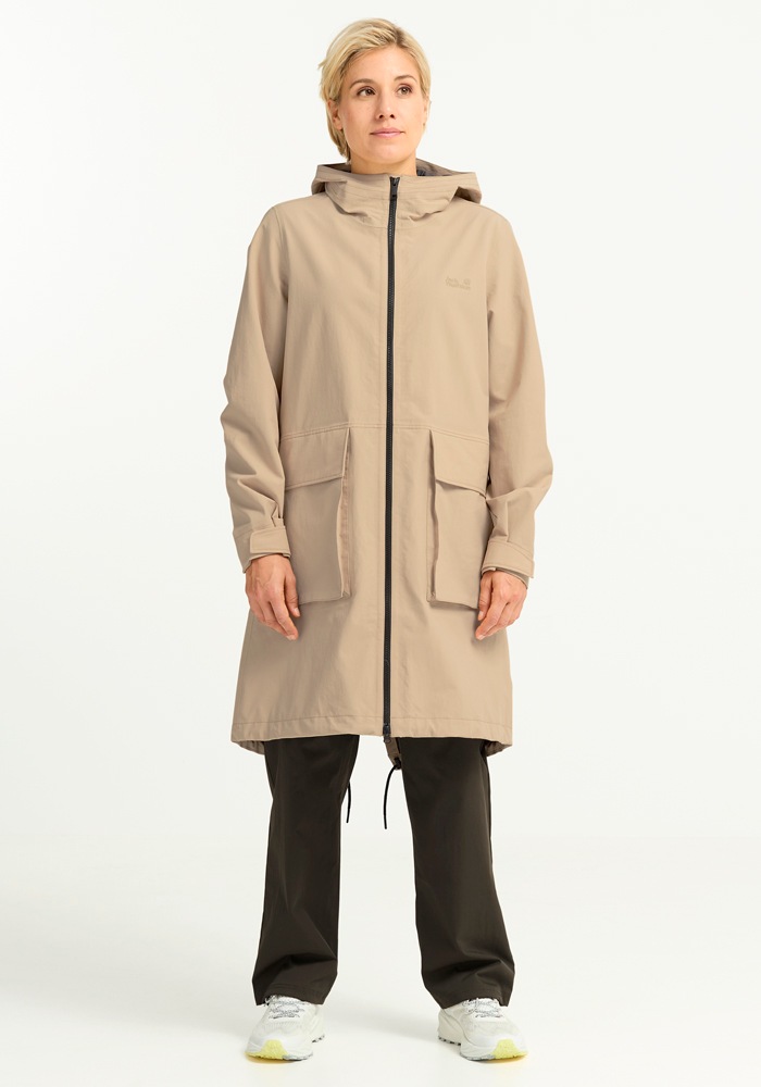 Funktionsmantel JACK WOLFSKIN "NABUR 2L COAT W", Damen, Gr. M (38/40), oat, Obermaterial: 100% Polyamid. Futter: 100% Polyester, normal, Mäntel, Wasserdicht, atmungsaktiv, Übergangsjacke