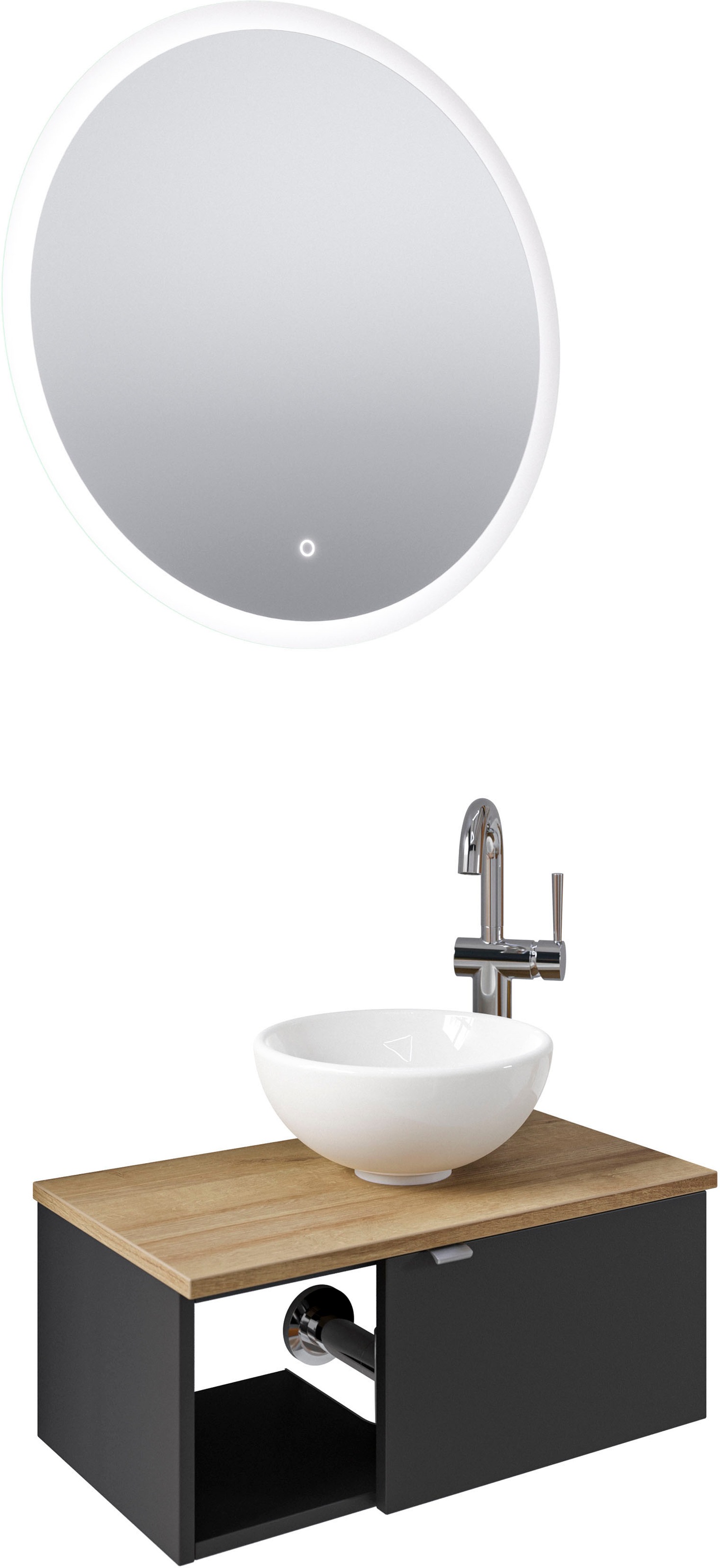 Saphir Badmöbel-Set »Serie 6915«, (4 St.), Gäste-Bad, 70 cm breit, mit LED-Spiegel, offenem Fach und 1 Tür