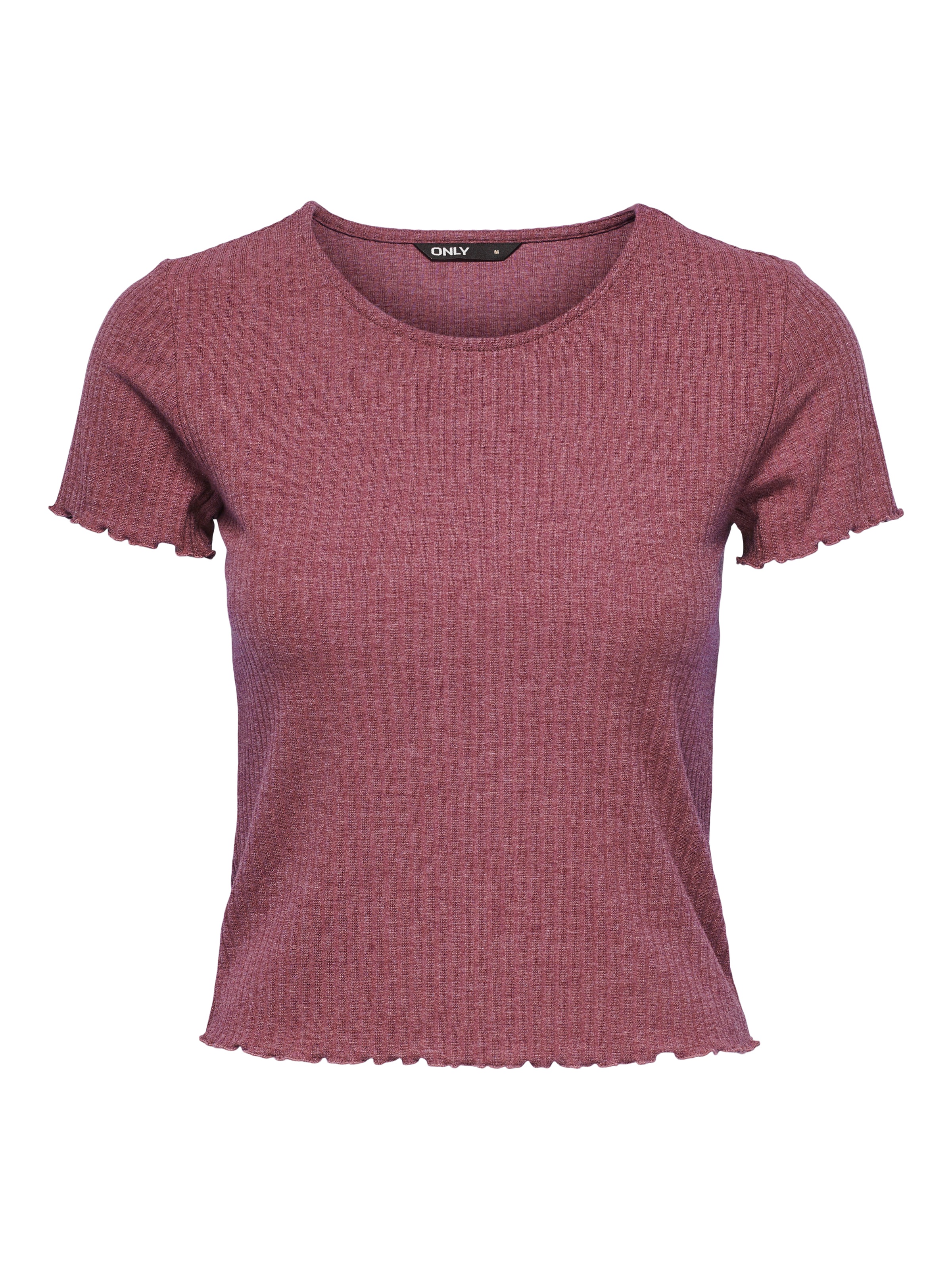 ONLY Rundhalsshirt »ONLEMMA – Kurzarmshirt mit gewelltem Abschluss«, Rundhals, modisch, regular fit, gewellter Abschluss, unifarben