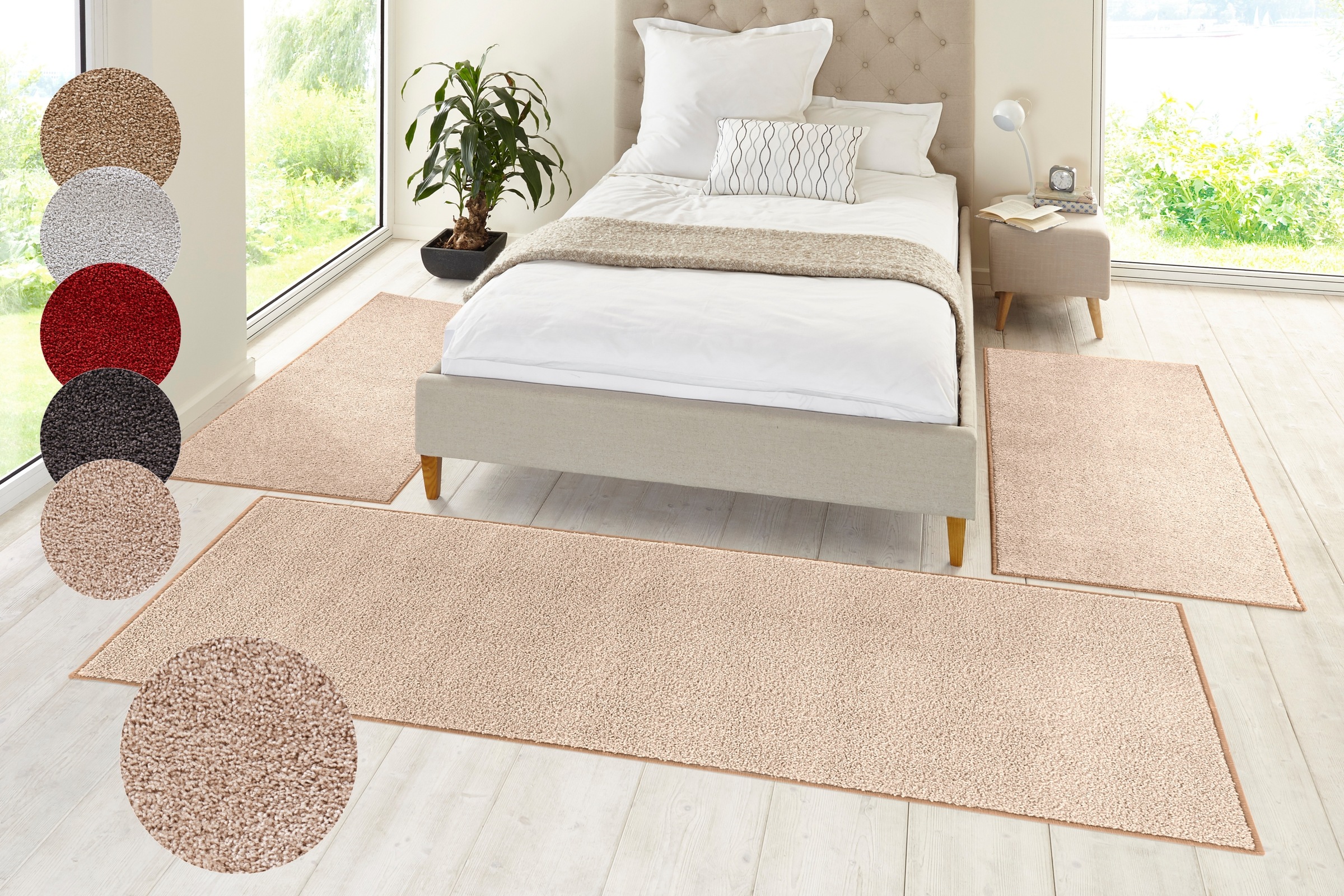 HANSE Home "Pure 100" Höhe 13 mm 3 Stk. tlg. Kurzflor, Unifarben, Teppich, Bettläufer, Bettvorleger, Teppichläufer
