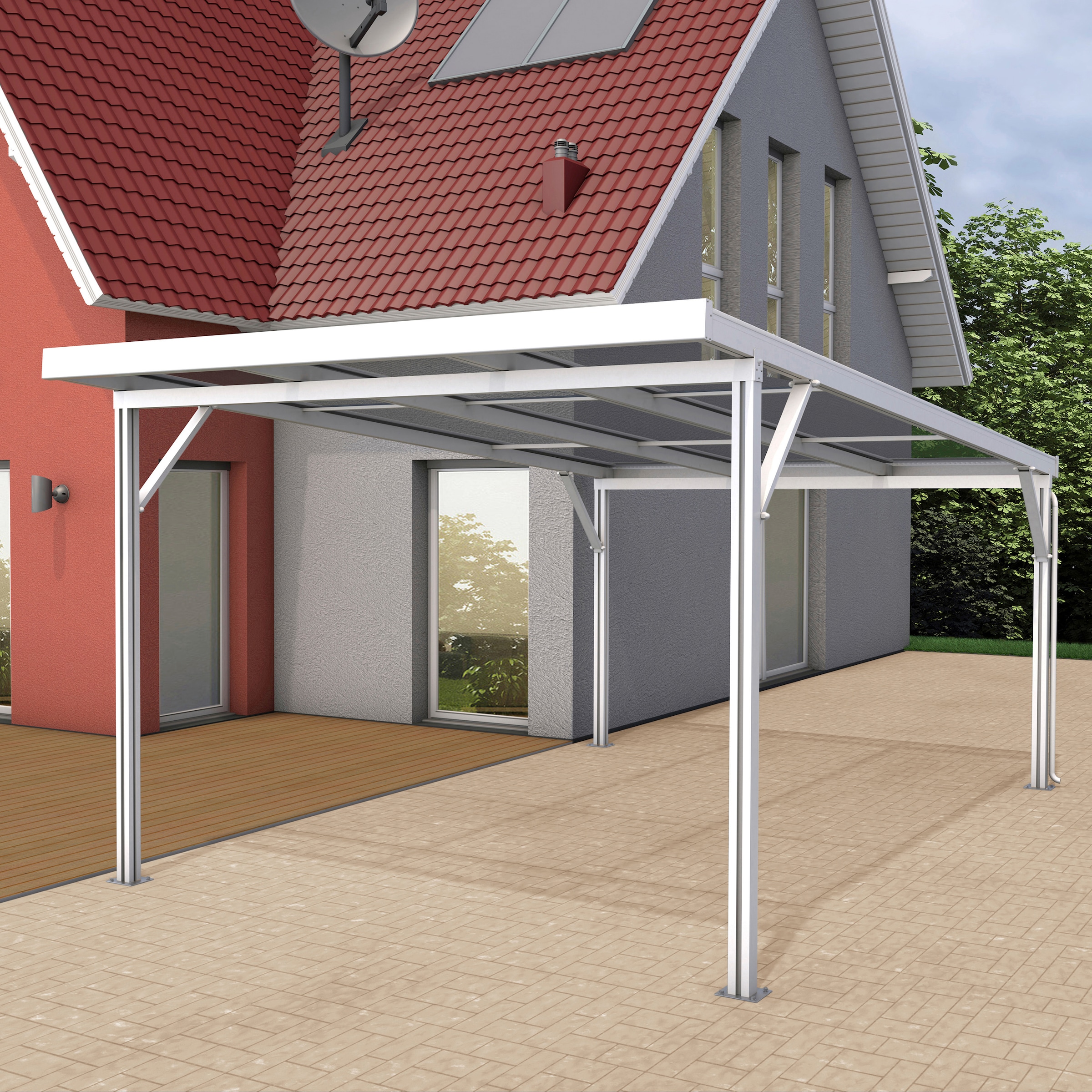 GUTTA Einzelcarport "Premium", Aluminium, 293,4 cm, weiß, Dacheindeckung Polycarbonat gestreift weiß