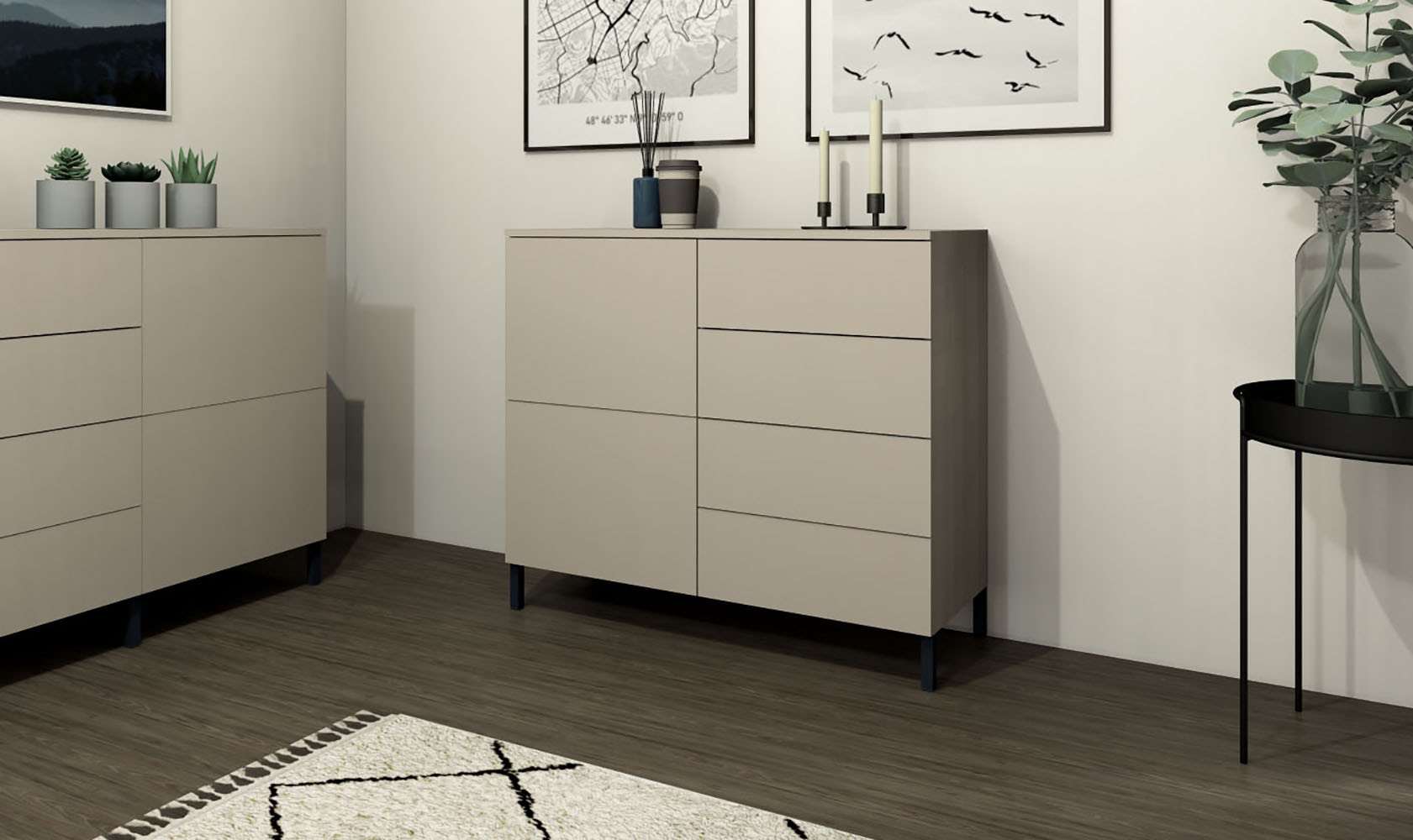 borchardt Möbel Kommode »Haama, modern, grifflos, Metallfüße, praktisch,  2 Türen« Push-To-Open, verstellbare Einlegeböden, viel Stauraum, Breite 93cm