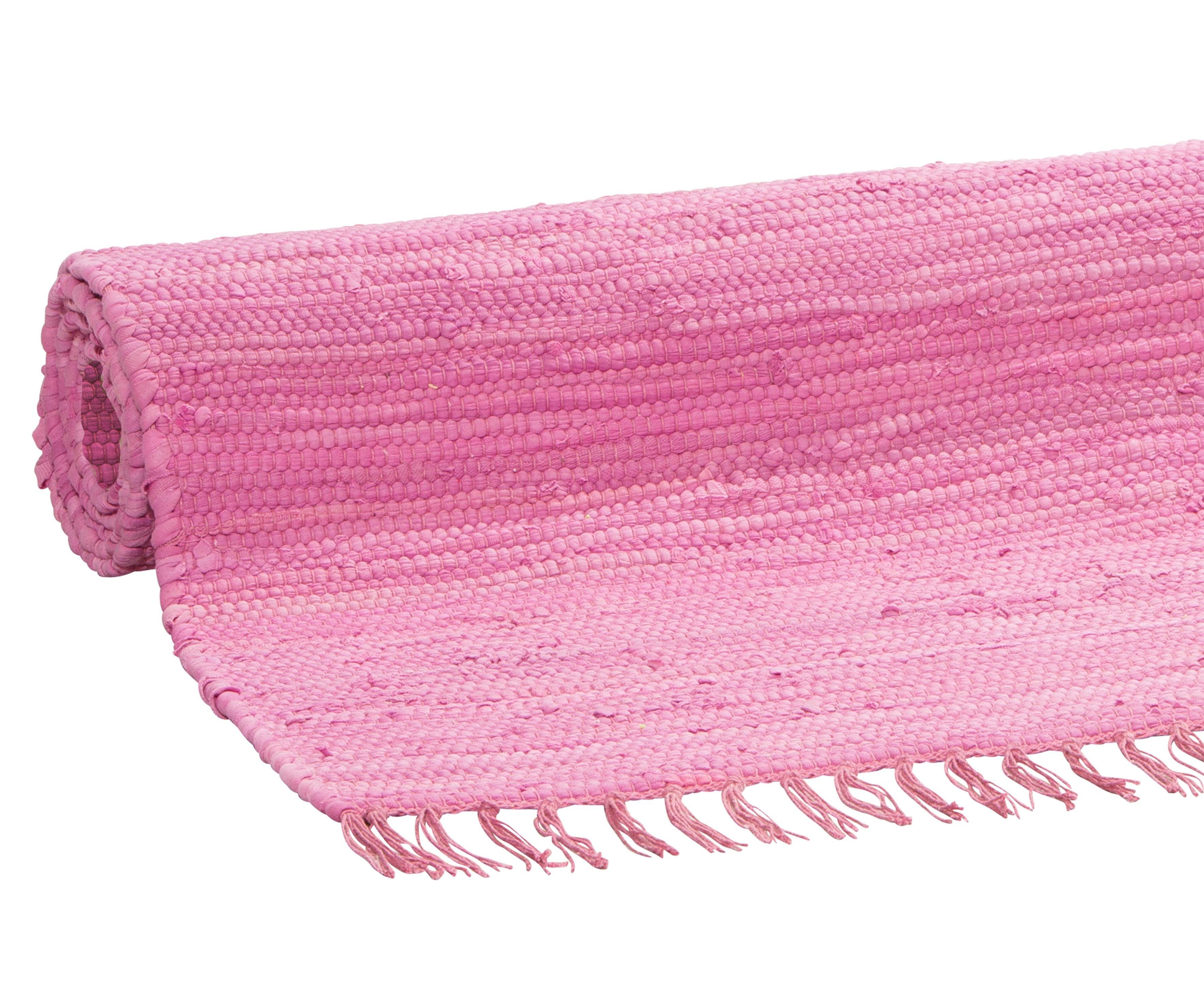 Thumbnail - my home Teppich "Paul" rechteckig 5 mm Höhe Wendeteppich, Uni, handgewebt, mit Fransen, reine Baumwolle, Läufer