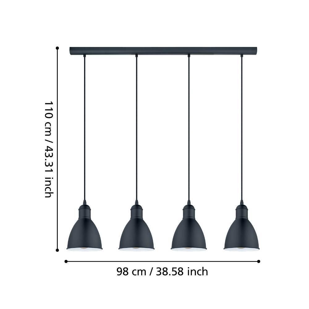 EGLO Pendelleuchte »PRIDDY Hängeleuchte, Pendellampe, Stahl, schwarz, E27, Industrial« E27 Wohnzimmerlampe, Esszimmerlampe, 4 flammig, Vintage, 110x97,5x15,5cm