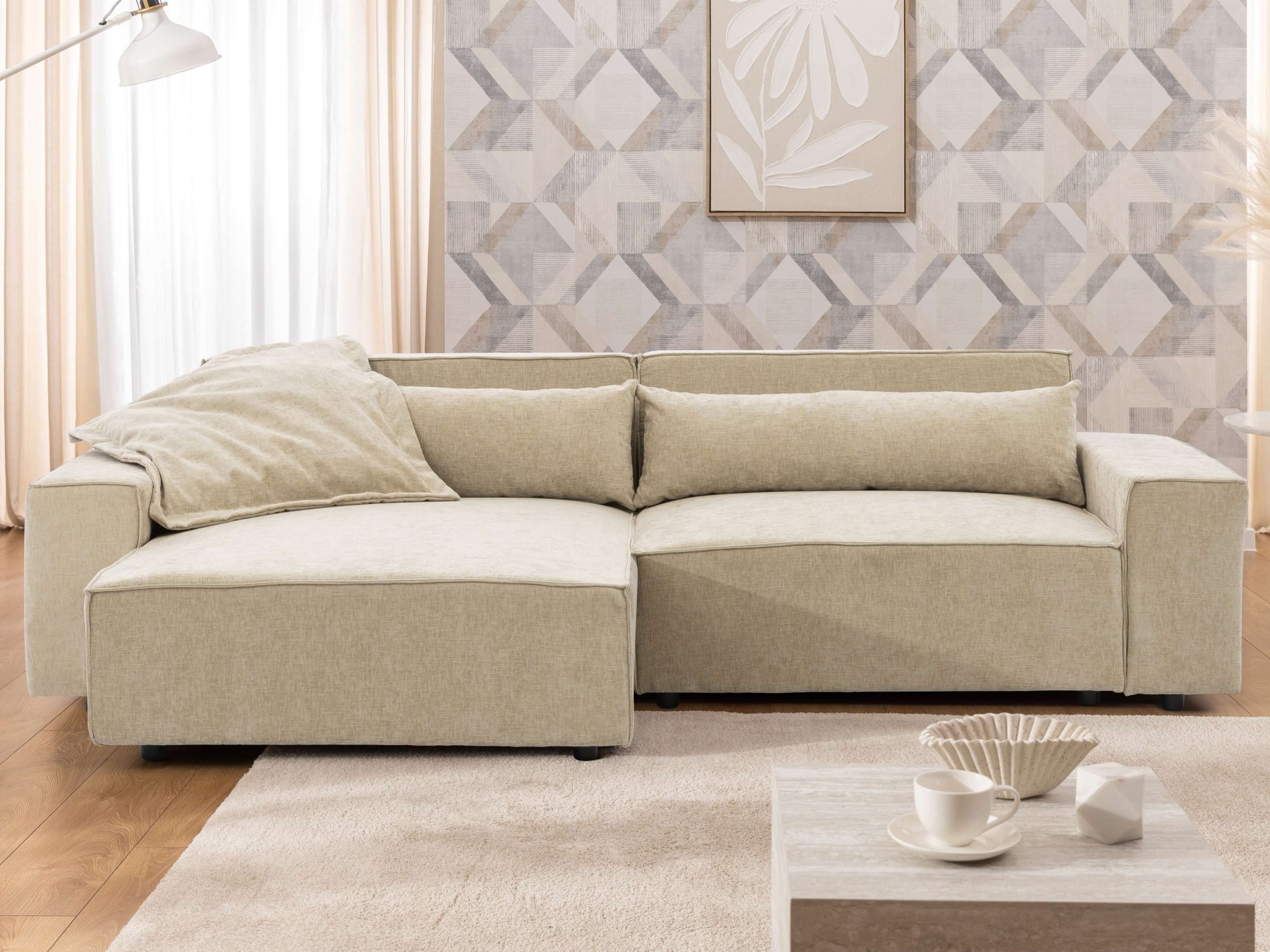 OTTO home Ecksofa "KINLEE Design-Sofa mit Recamiere rechts/links, Maße B/T/H 251/144/70cm" L-Form mit Wellenunterfederung, ohne Bettfunktion, modern und beguem